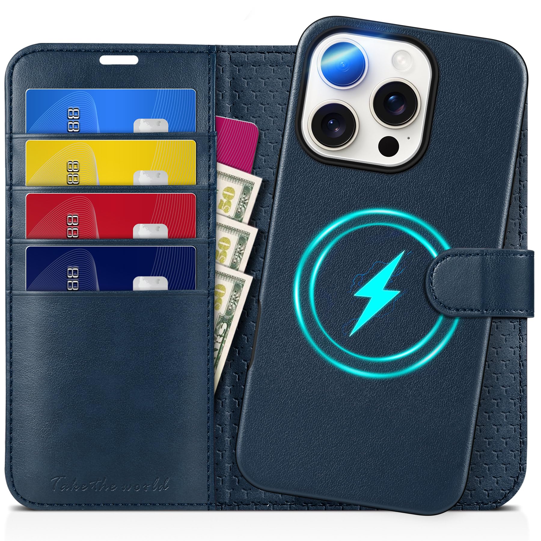 TUCCH Wallet Case for iPhone 16 Pro, [Removable] 2 in 1 [Wireless Charging] RFID Blocking [4 Card Holders] PU Leather Cover, Magnetic Detachable Folding Stand Folio Case for iPhone 16 Pro, Light Brown