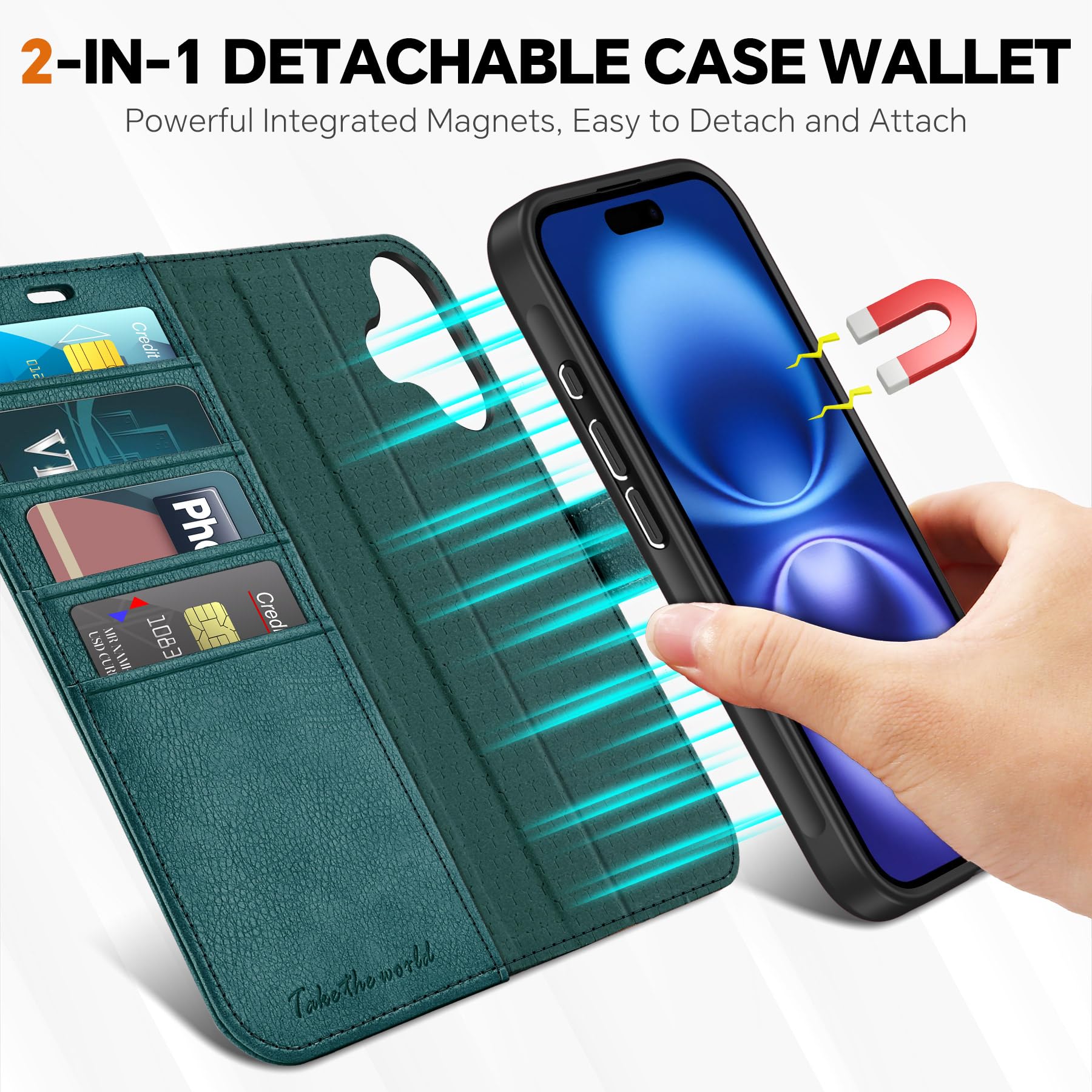 TUCCH Wallet Case for iPhone 16 Pro, [Removable] 2 in 1 [Wireless Charging] RFID Blocking [4 Card Holders] PU Leather Cover, Magnetic Detachable Folding Stand Folio Case for iPhone 16 Pro, Light Brown