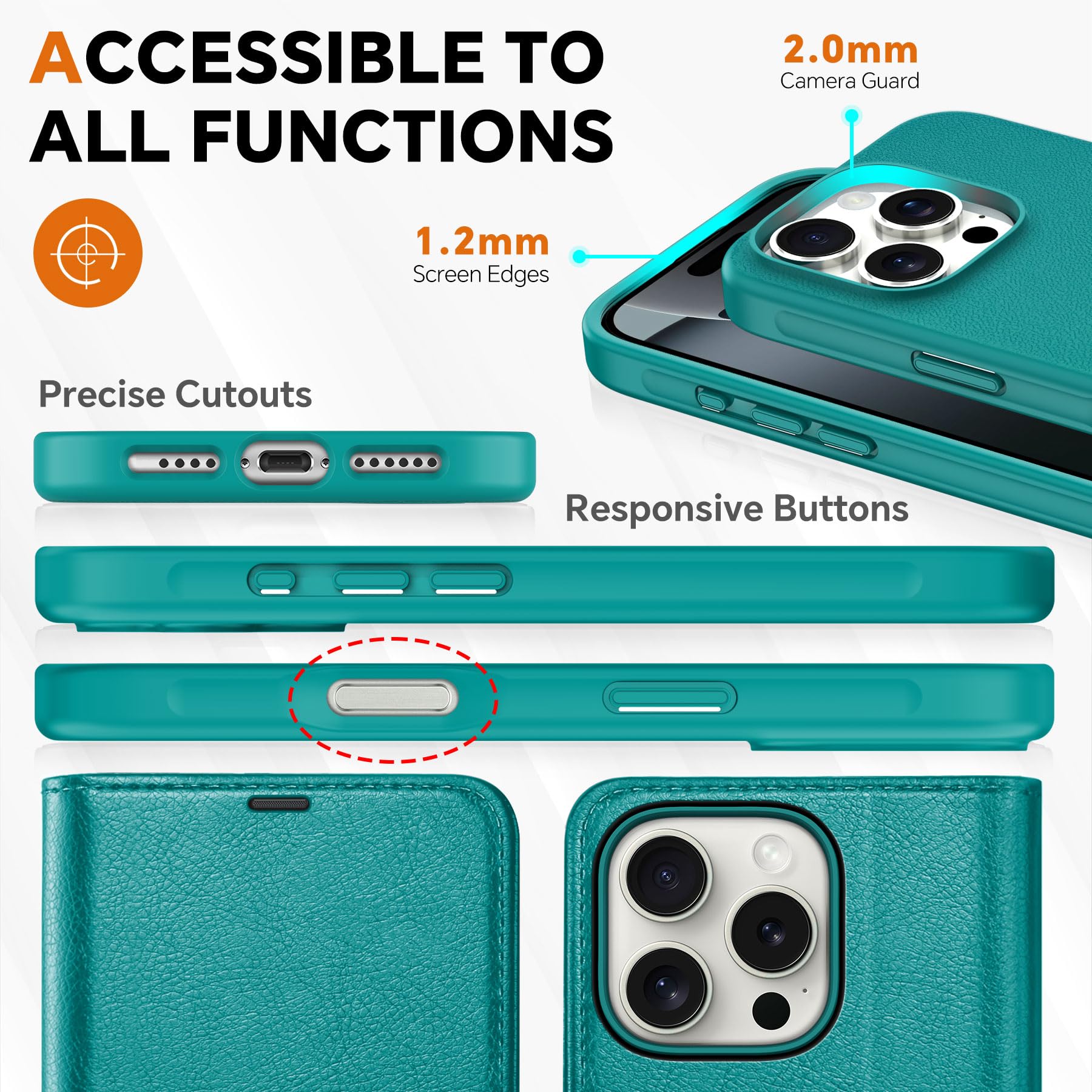 TUCCH Wallet Case for iPhone 16 Pro, [Removable] 2 in 1 [Wireless Charging] RFID Blocking [4 Card Holders] PU Leather Cover, Magnetic Detachable Folding Stand Folio Case for iPhone 16 Pro, Light Brown