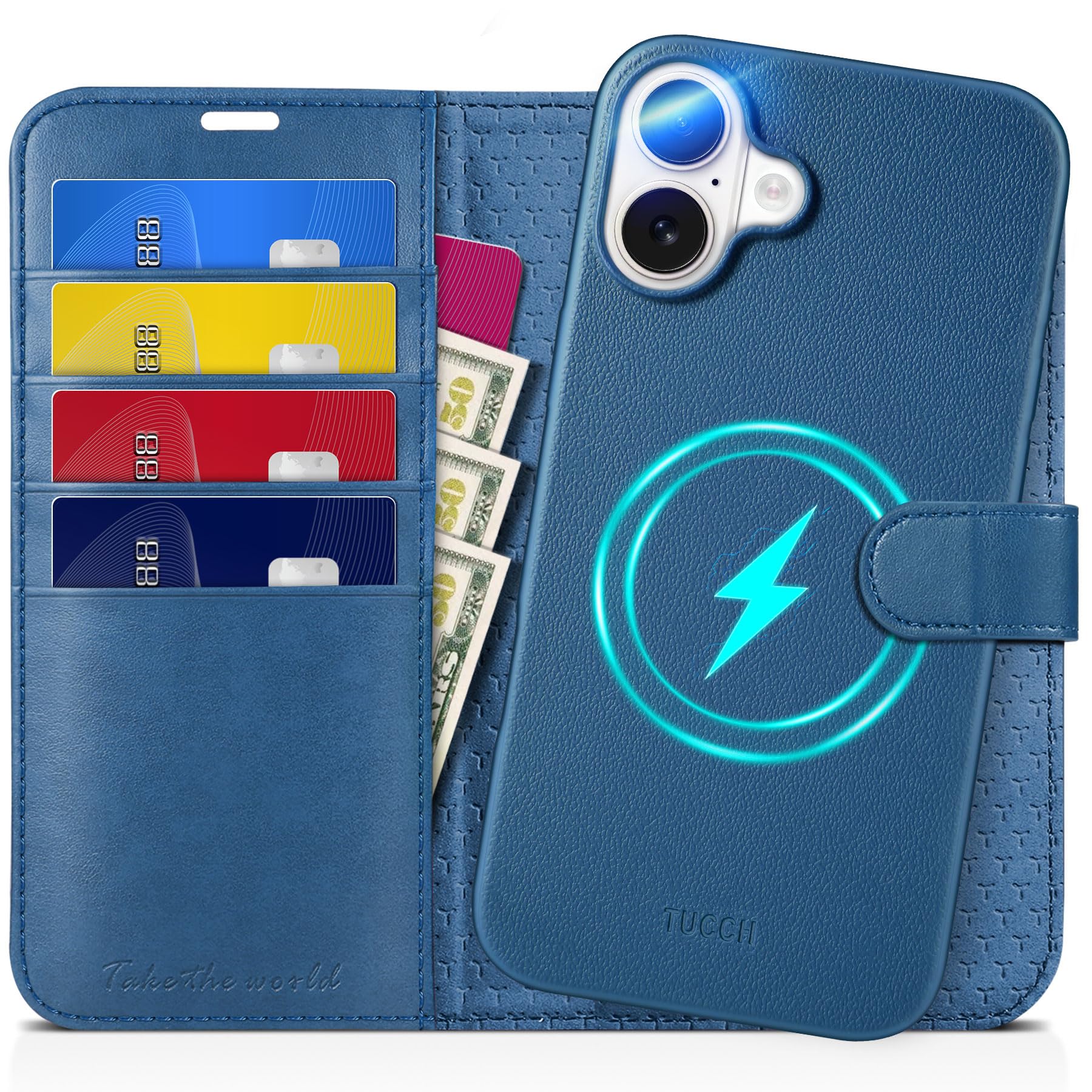 TUCCH Wallet Case for iPhone 16 Pro, [Removable] 2 in 1 [Wireless Charging] RFID Blocking [4 Card Holders] PU Leather Cover, Magnetic Detachable Folding Stand Folio Case for iPhone 16 Pro, Light Brown