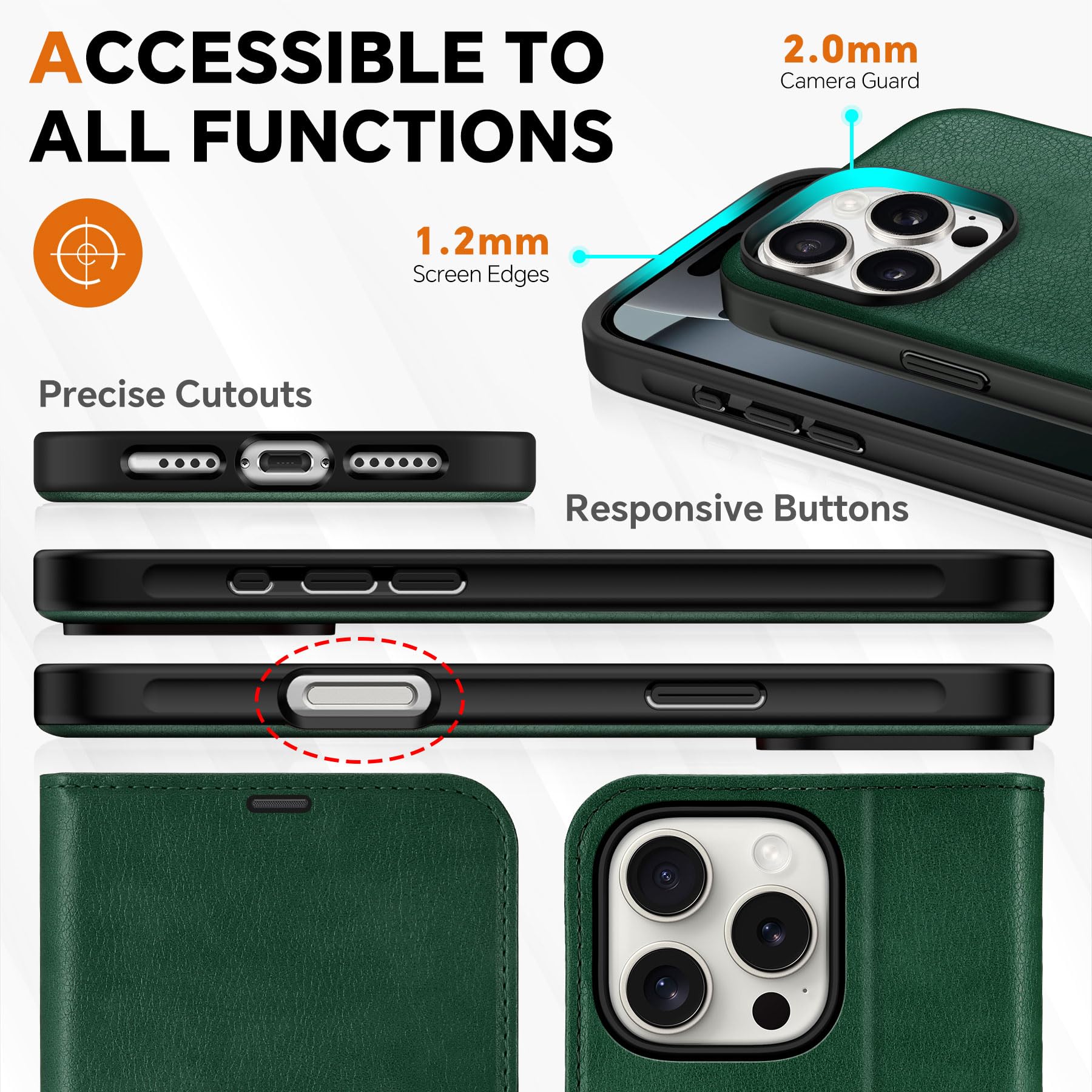 TUCCH Wallet Case for iPhone 16 Pro, [Removable] 2 in 1 [Wireless Charging] RFID Blocking [4 Card Holders] PU Leather Cover, Magnetic Detachable Folding Stand Folio Case for iPhone 16 Pro, Light Brown