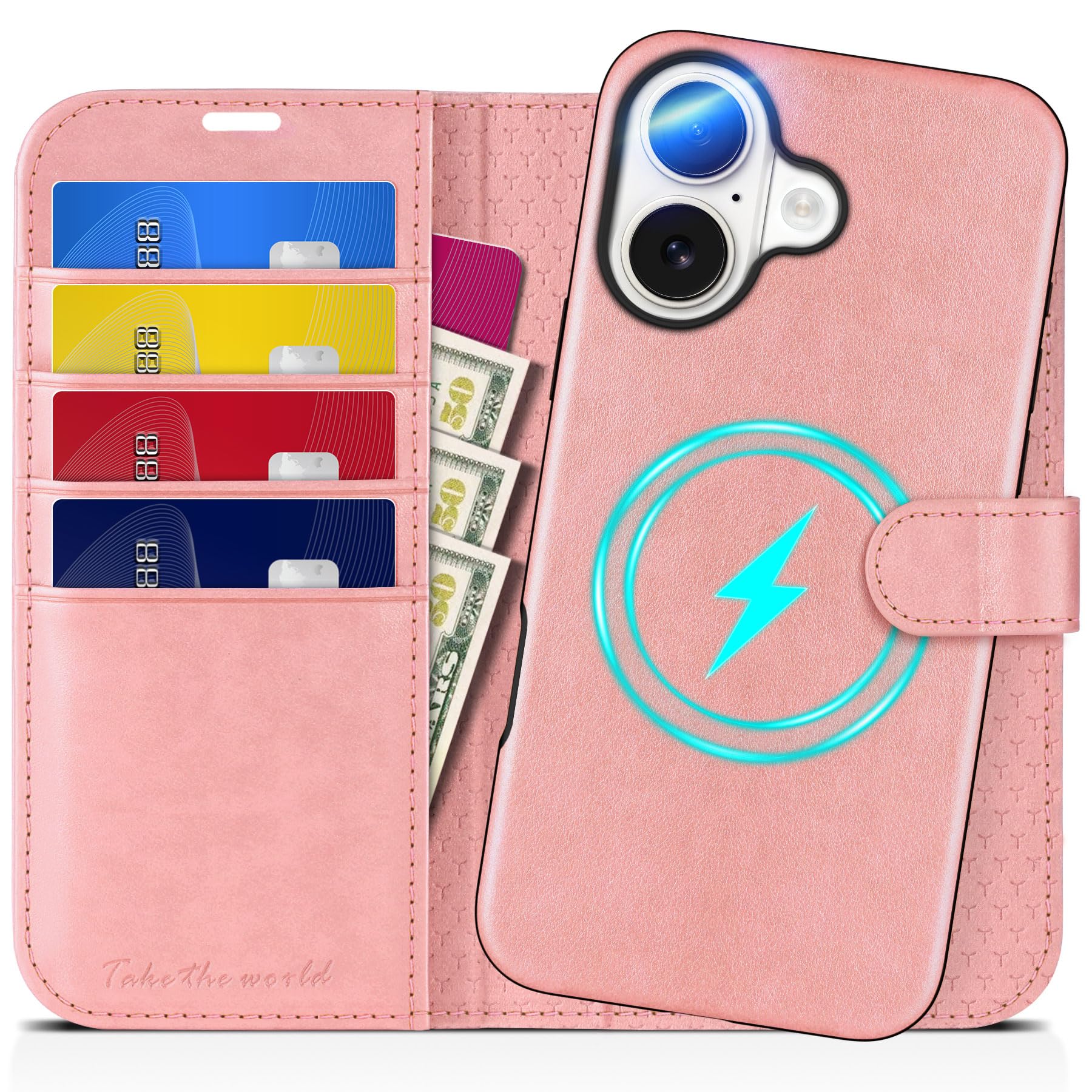 TUCCH Wallet Case for iPhone 16 Pro, [Removable] 2 in 1 [Wireless Charging] RFID Blocking [4 Card Holders] PU Leather Cover, Magnetic Detachable Folding Stand Folio Case for iPhone 16 Pro, Light Brown