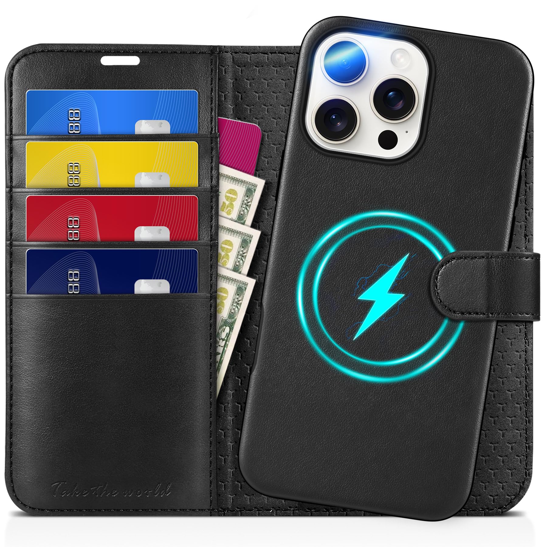 TUCCH Wallet Case for iPhone 16 Pro, [Removable] 2 in 1 [Wireless Charging] RFID Blocking [4 Card Holders] PU Leather Cover, Magnetic Detachable Folding Stand Folio Case for iPhone 16 Pro, Light Brown