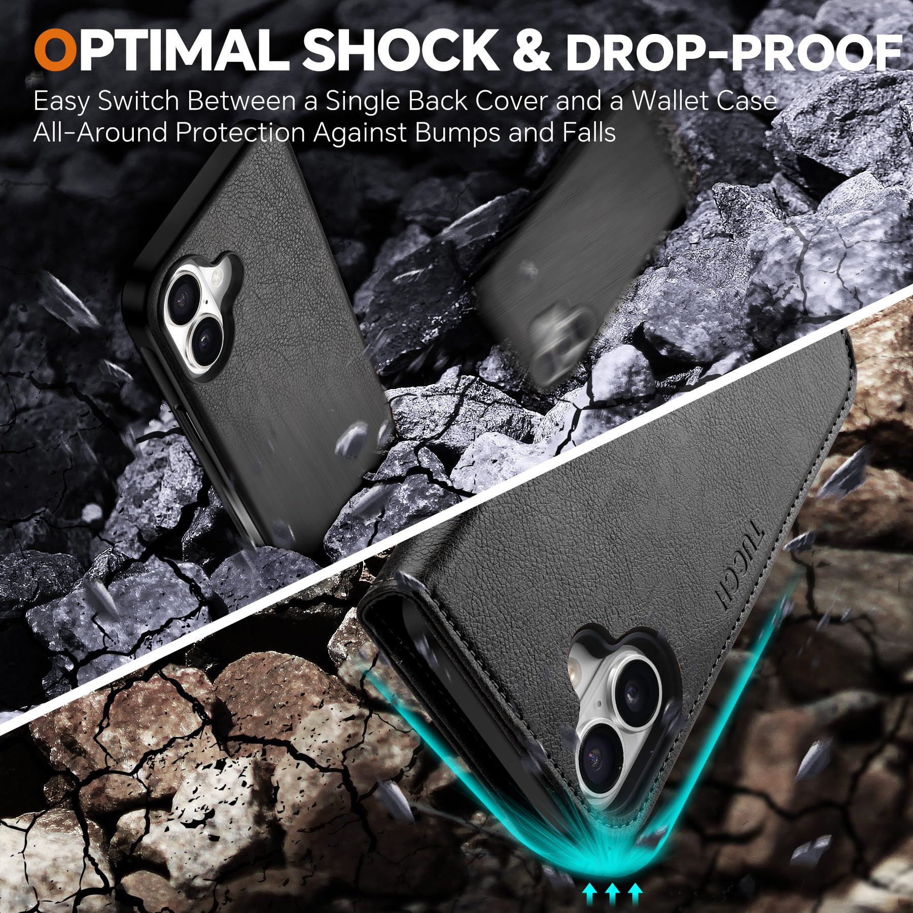 TUCCH Wallet Case for iPhone 16 Pro, [Removable] 2 in 1 [Wireless Charging] RFID Blocking [4 Card Holders] PU Leather Cover, Magnetic Detachable Folding Stand Folio Case for iPhone 16 Pro, Light Brown