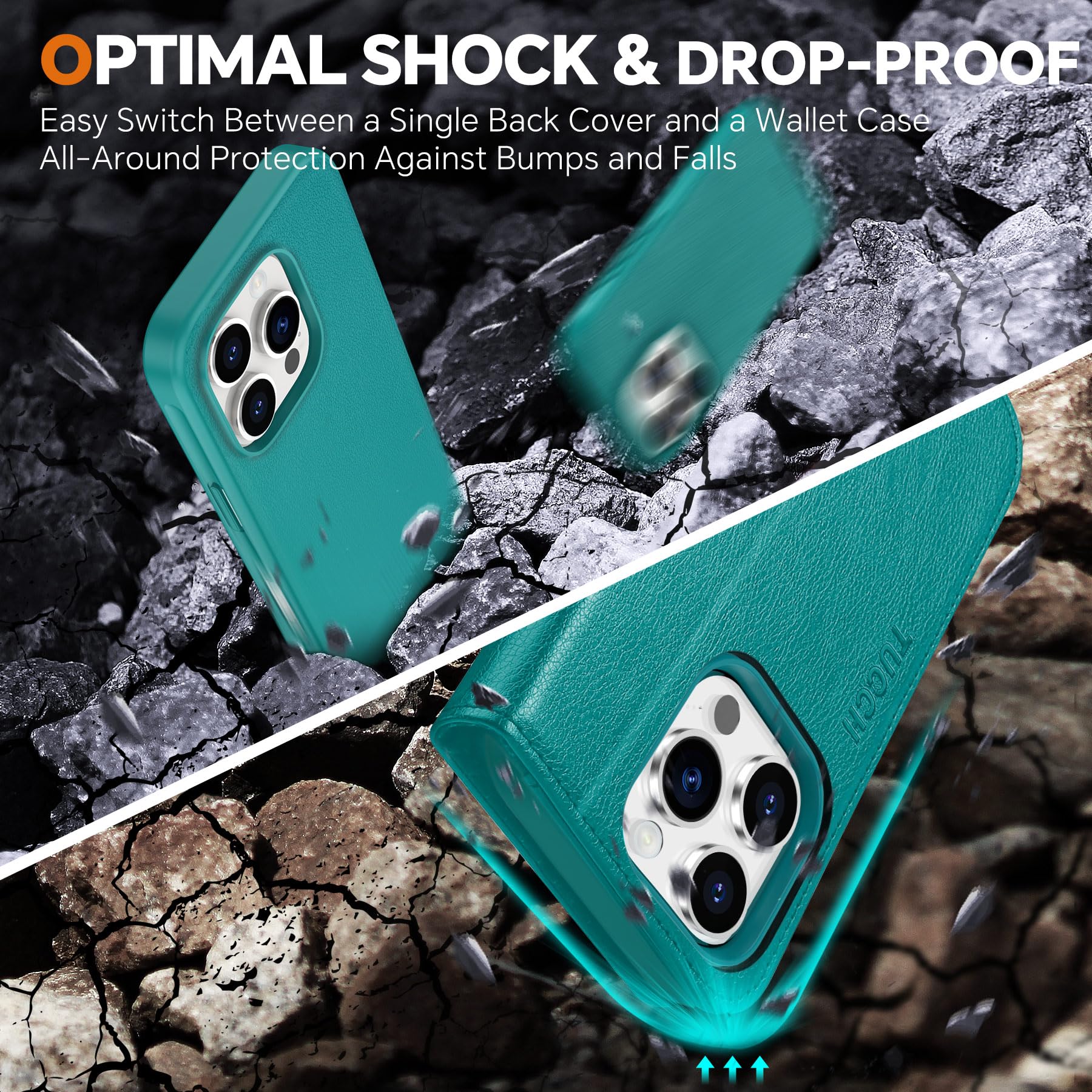 TUCCH Wallet Case for iPhone 16 Pro, [Removable] 2 in 1 [Wireless Charging] RFID Blocking [4 Card Holders] PU Leather Cover, Magnetic Detachable Folding Stand Folio Case for iPhone 16 Pro, Light Brown