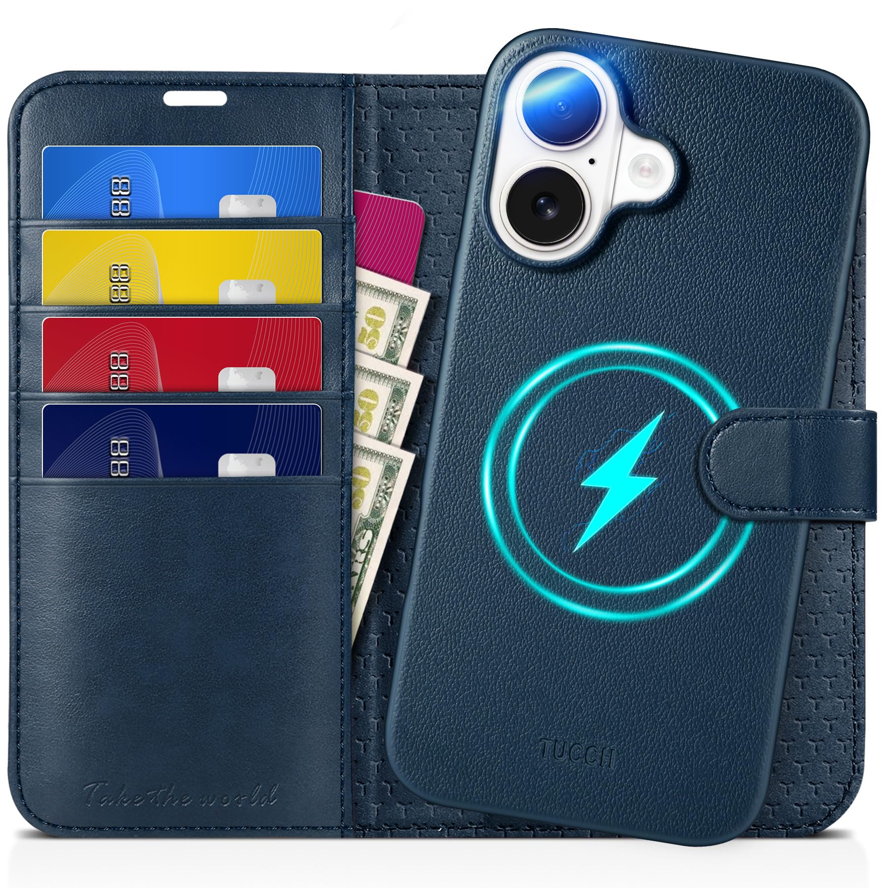 TUCCH Wallet Case for iPhone 16 Pro, [Removable] 2 in 1 [Wireless Charging] RFID Blocking [4 Card Holders] PU Leather Cover, Magnetic Detachable Folding Stand Folio Case for iPhone 16 Pro, Light Brown