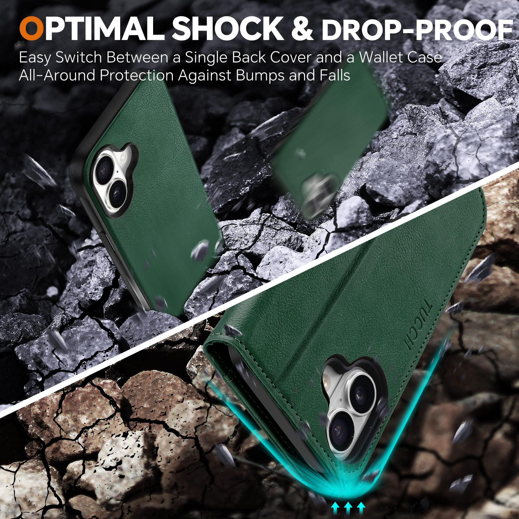 TUCCH Wallet Case for iPhone 16 Pro, [Removable] 2 in 1 [Wireless Charging] RFID Blocking [4 Card Holders] PU Leather Cover, Magnetic Detachable Folding Stand Folio Case for iPhone 16 Pro, Light Brown