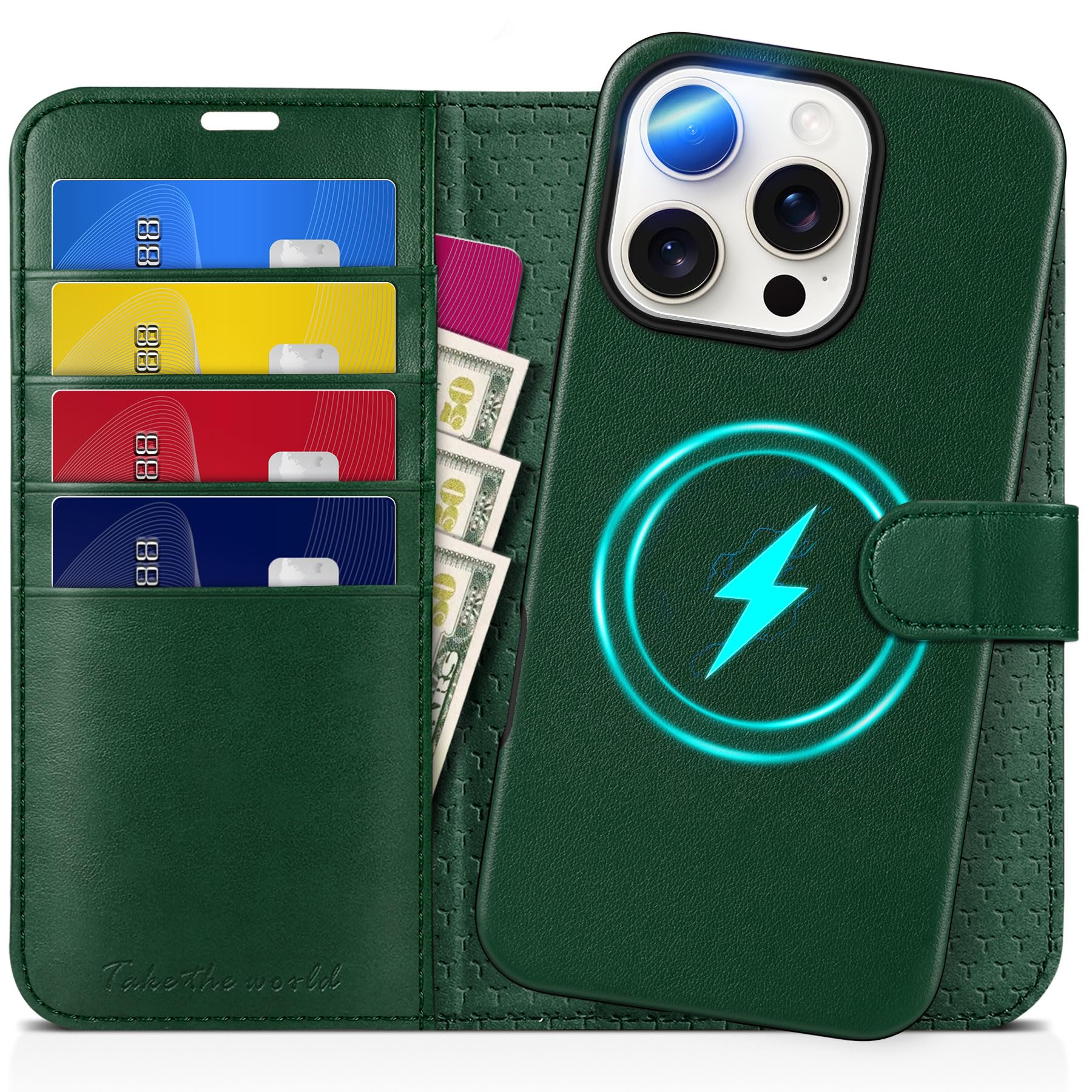 TUCCH Wallet Case for iPhone 16 Pro, [Removable] 2 in 1 [Wireless Charging] RFID Blocking [4 Card Holders] PU Leather Cover, Magnetic Detachable Folding Stand Folio Case for iPhone 16 Pro, Light Brown