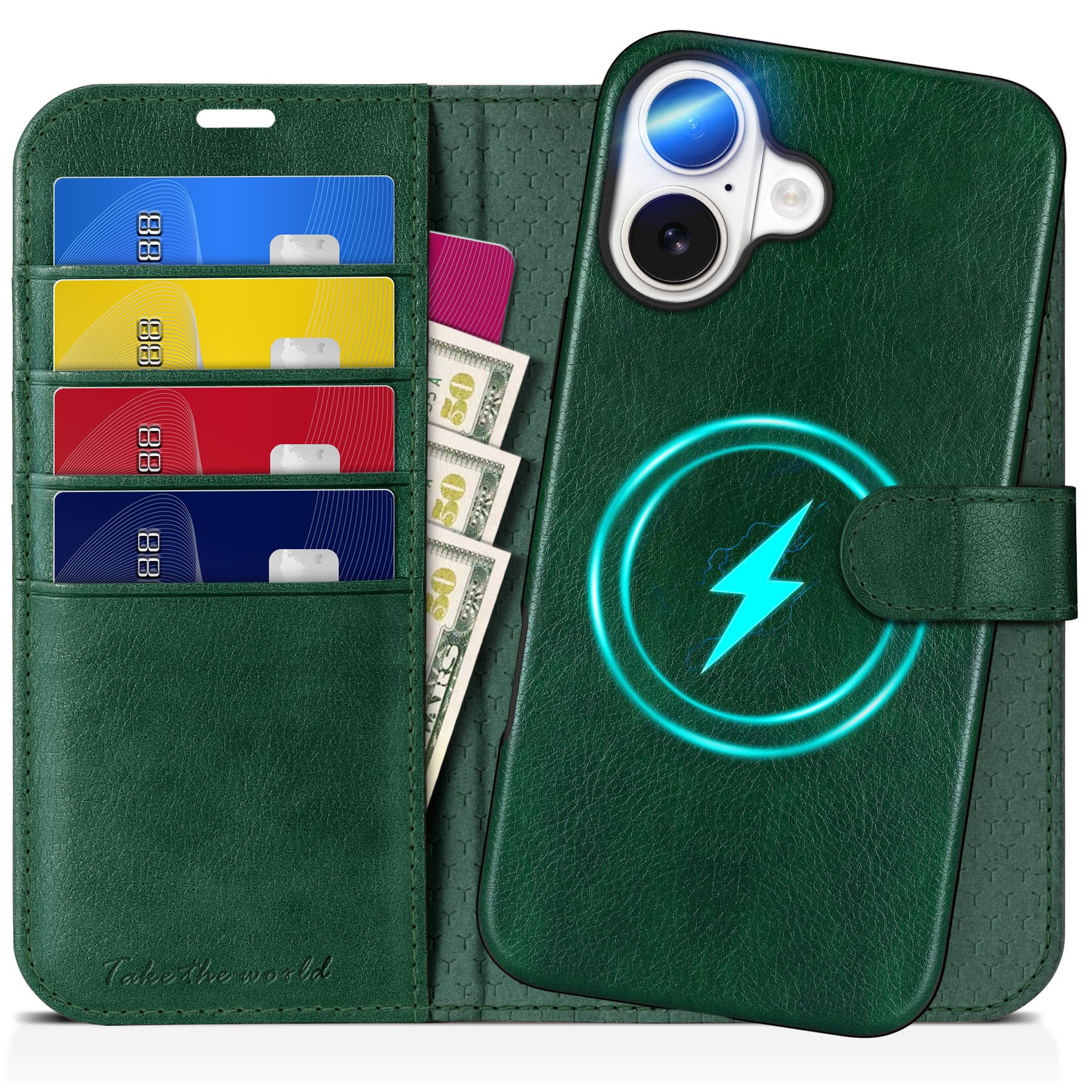 TUCCH Wallet Case for iPhone 16 Pro, [Removable] 2 in 1 [Wireless Charging] RFID Blocking [4 Card Holders] PU Leather Cover, Magnetic Detachable Folding Stand Folio Case for iPhone 16 Pro, Light Brown