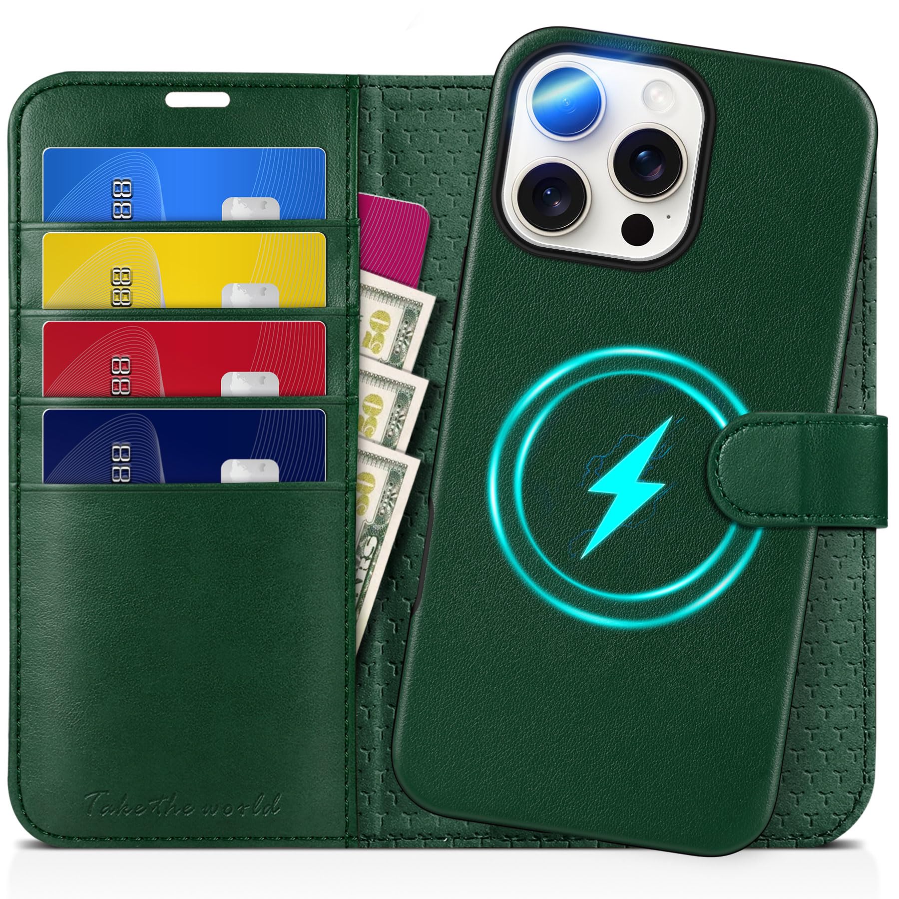 TUCCH Wallet Case for iPhone 16 Pro, [Removable] 2 in 1 [Wireless Charging] RFID Blocking [4 Card Holders] PU Leather Cover, Magnetic Detachable Folding Stand Folio Case for iPhone 16 Pro, Light Brown