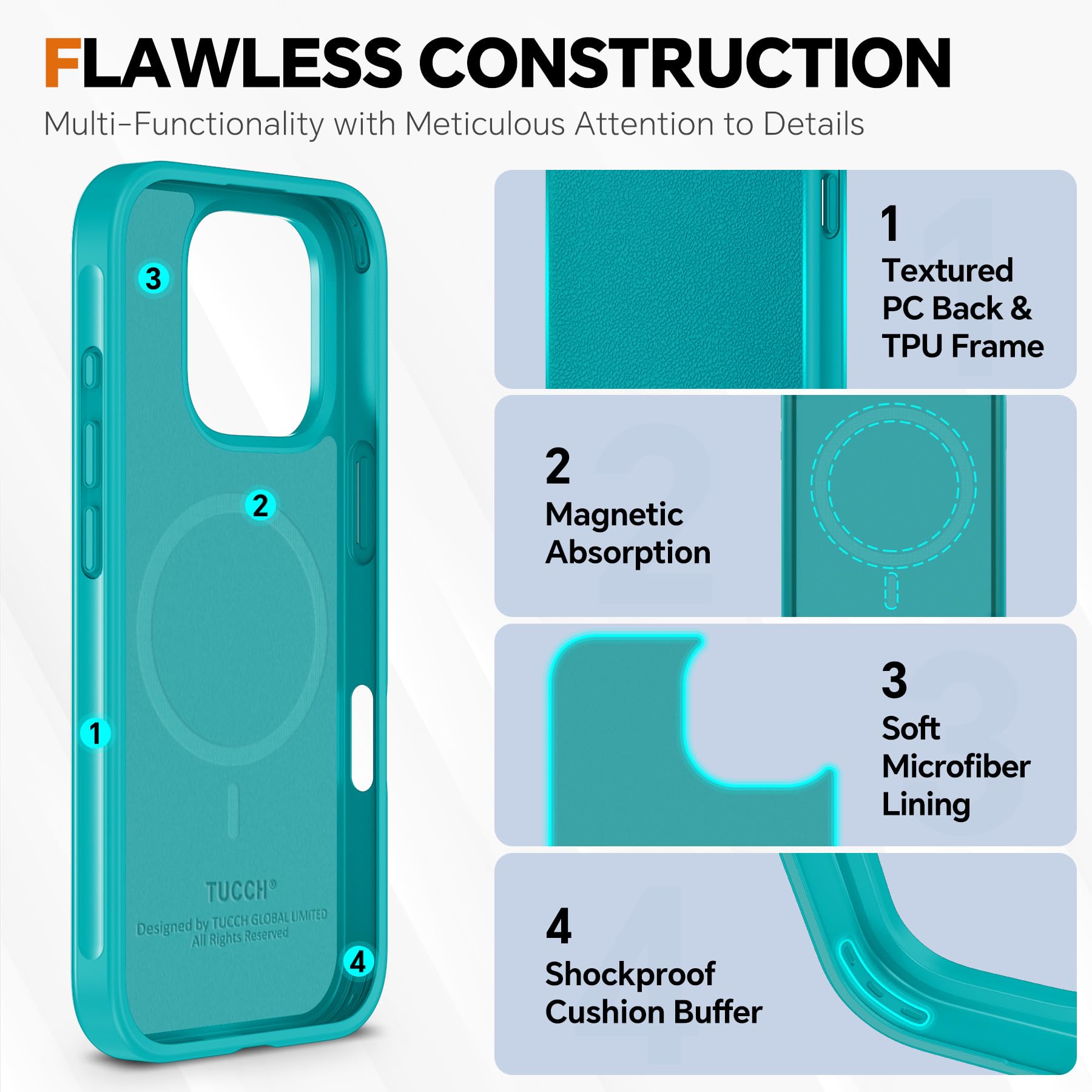 TUCCH Wallet Case for iPhone 16 Pro, [Removable] 2 in 1 [Wireless Charging] RFID Blocking [4 Card Holders] PU Leather Cover, Magnetic Detachable Folding Stand Folio Case for iPhone 16 Pro, Light Brown