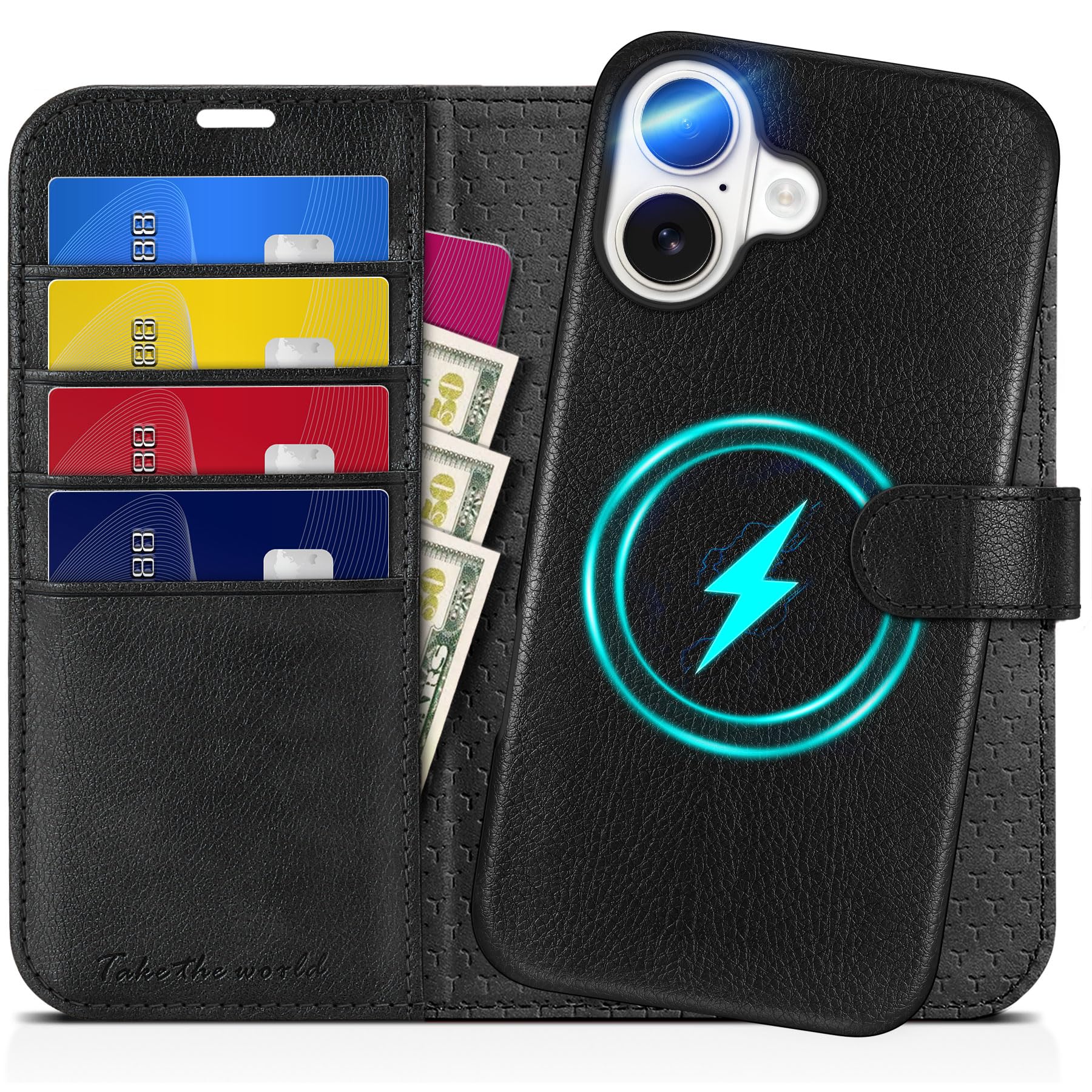 TUCCH Wallet Case for iPhone 16 Pro, [Removable] 2 in 1 [Wireless Charging] RFID Blocking [4 Card Holders] PU Leather Cover, Magnetic Detachable Folding Stand Folio Case for iPhone 16 Pro, Light Brown