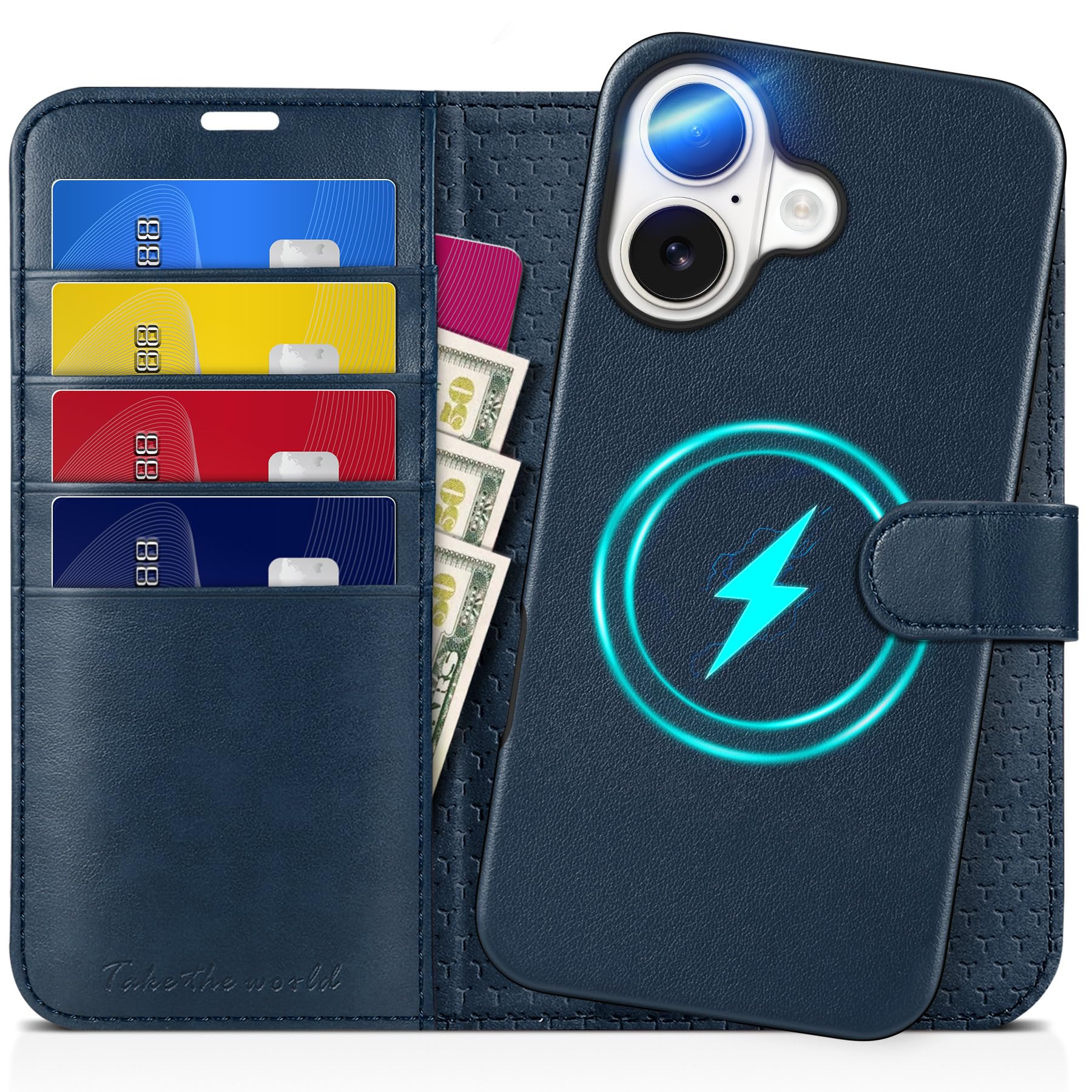 TUCCH Wallet Case for iPhone 16 Pro, [Removable] 2 in 1 [Wireless Charging] RFID Blocking [4 Card Holders] PU Leather Cover, Magnetic Detachable Folding Stand Folio Case for iPhone 16 Pro, Light Brown