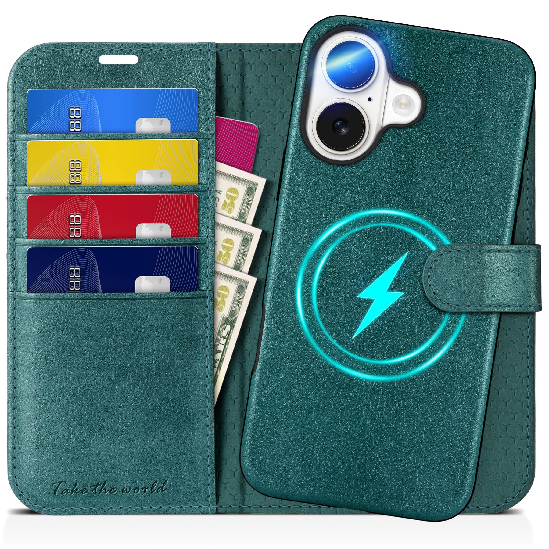 TUCCH Wallet Case for iPhone 16 Pro, [Removable] 2 in 1 [Wireless Charging] RFID Blocking [4 Card Holders] PU Leather Cover, Magnetic Detachable Folding Stand Folio Case for iPhone 16 Pro, Light Brown