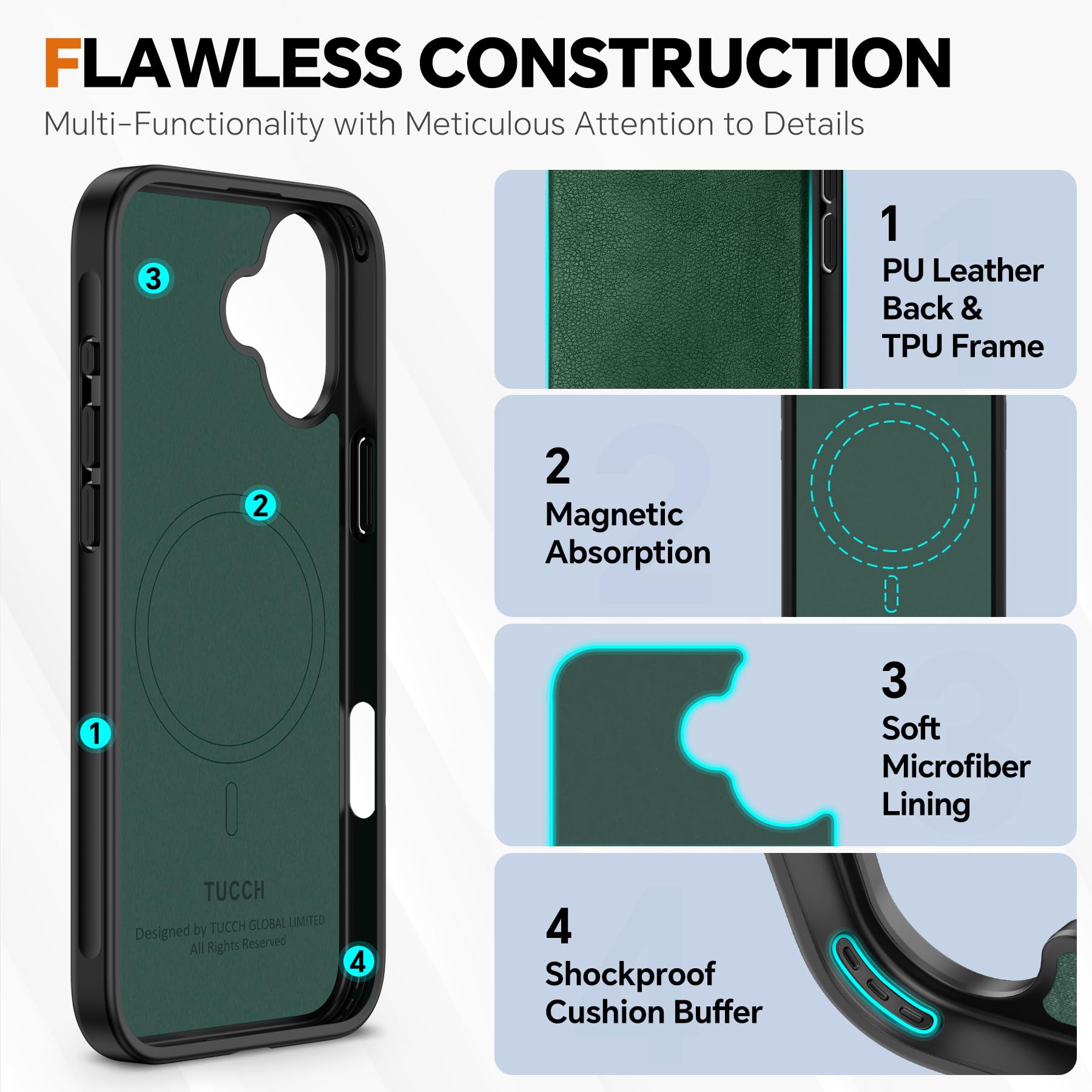 TUCCH Wallet Case for iPhone 16 Pro, [Removable] 2 in 1 [Wireless Charging] RFID Blocking [4 Card Holders] PU Leather Cover, Magnetic Detachable Folding Stand Folio Case for iPhone 16 Pro, Light Brown