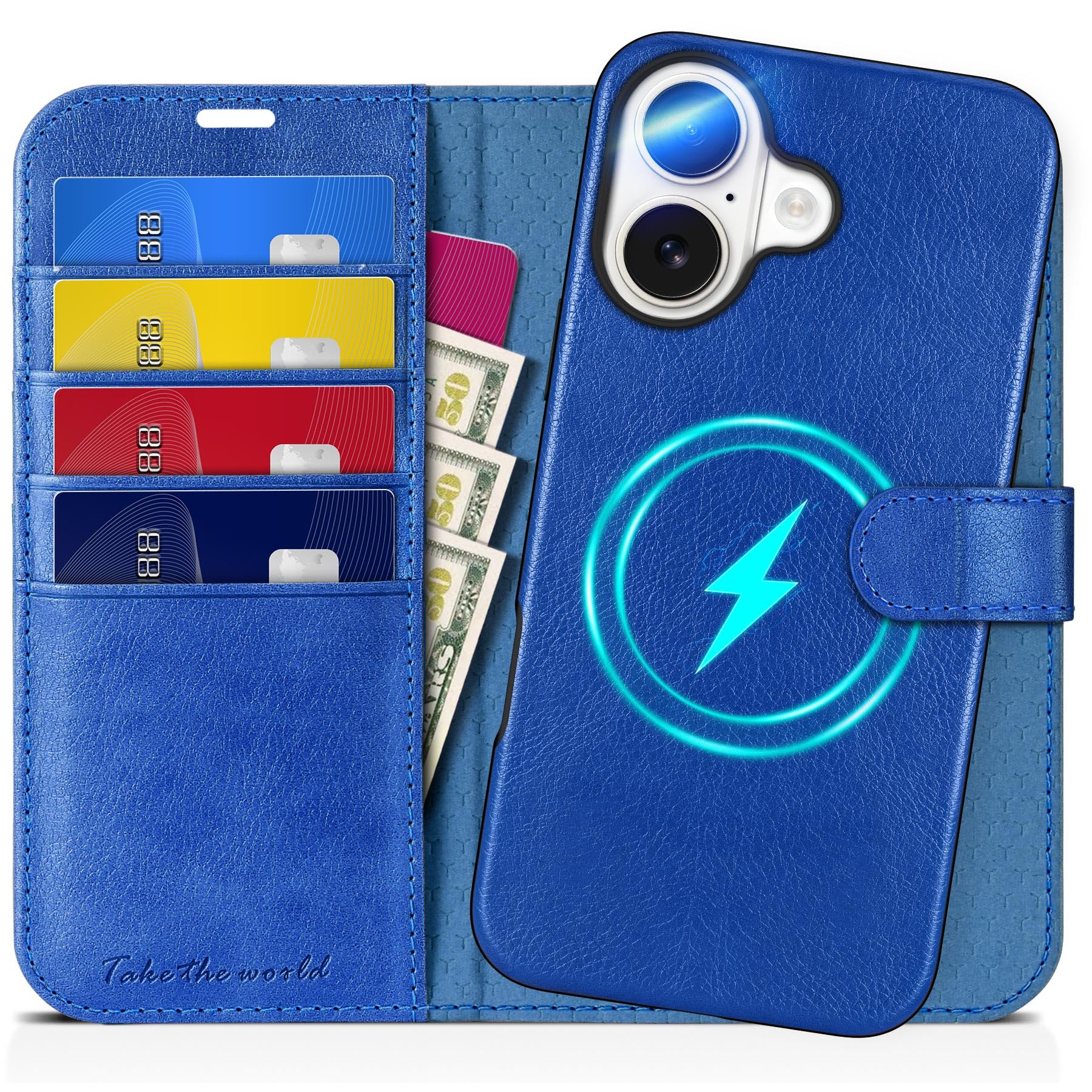 TUCCH Wallet Case for iPhone 16 Pro, [Removable] 2 in 1 [Wireless Charging] RFID Blocking [4 Card Holders] PU Leather Cover, Magnetic Detachable Folding Stand Folio Case for iPhone 16 Pro, Light Brown