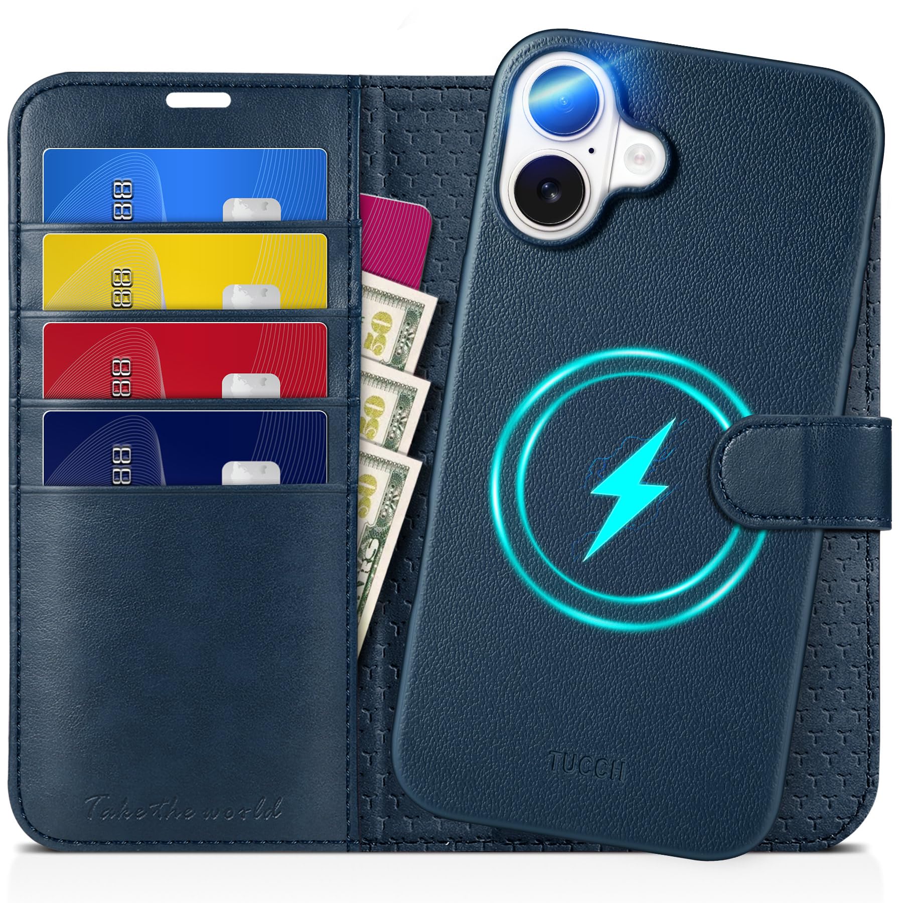TUCCH Wallet Case for iPhone 16 Pro, [Removable] 2 in 1 [Wireless Charging] RFID Blocking [4 Card Holders] PU Leather Cover, Magnetic Detachable Folding Stand Folio Case for iPhone 16 Pro, Light Brown
