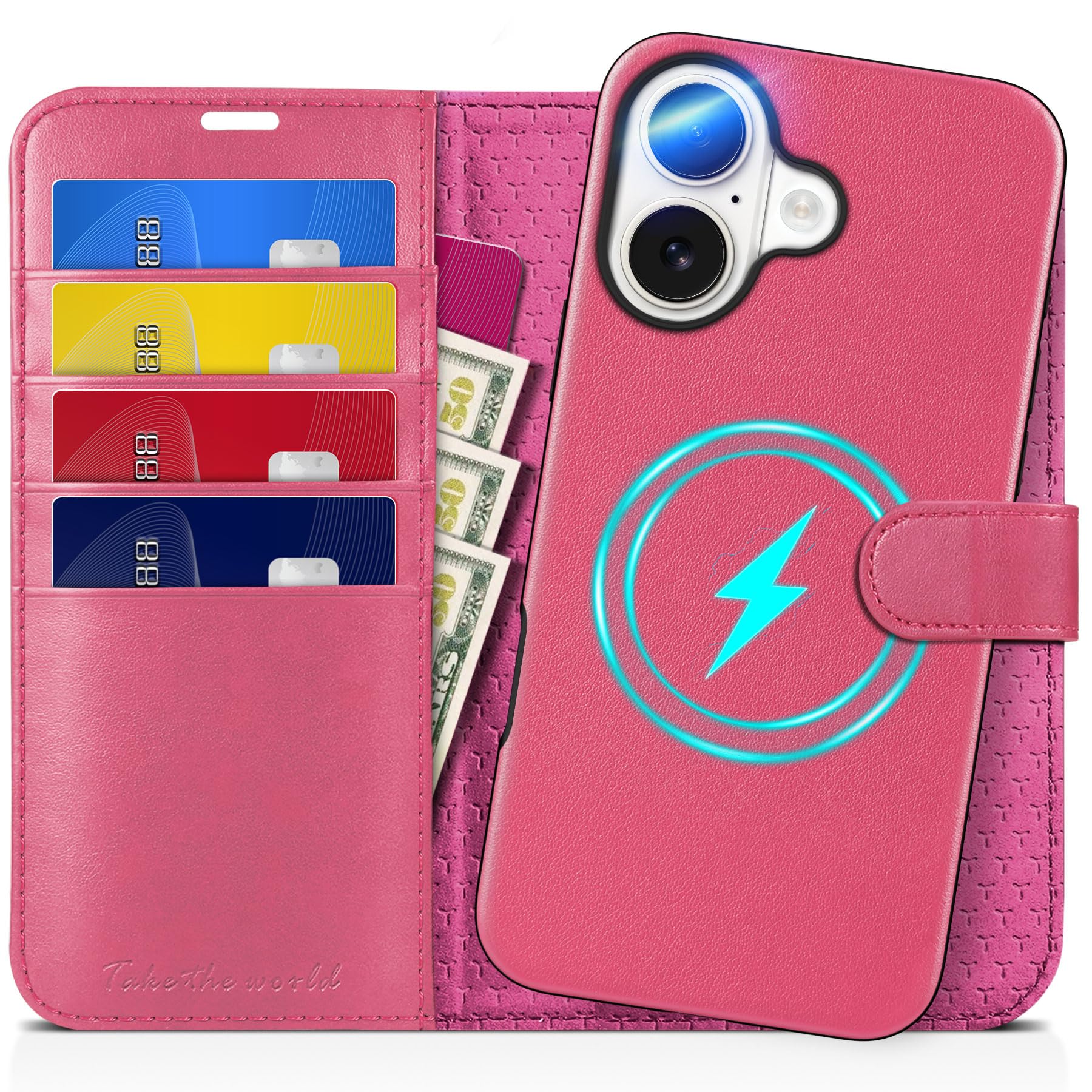 TUCCH Wallet Case for iPhone 16 Pro, [Removable] 2 in 1 [Wireless Charging] RFID Blocking [4 Card Holders] PU Leather Cover, Magnetic Detachable Folding Stand Folio Case for iPhone 16 Pro, Light Brown