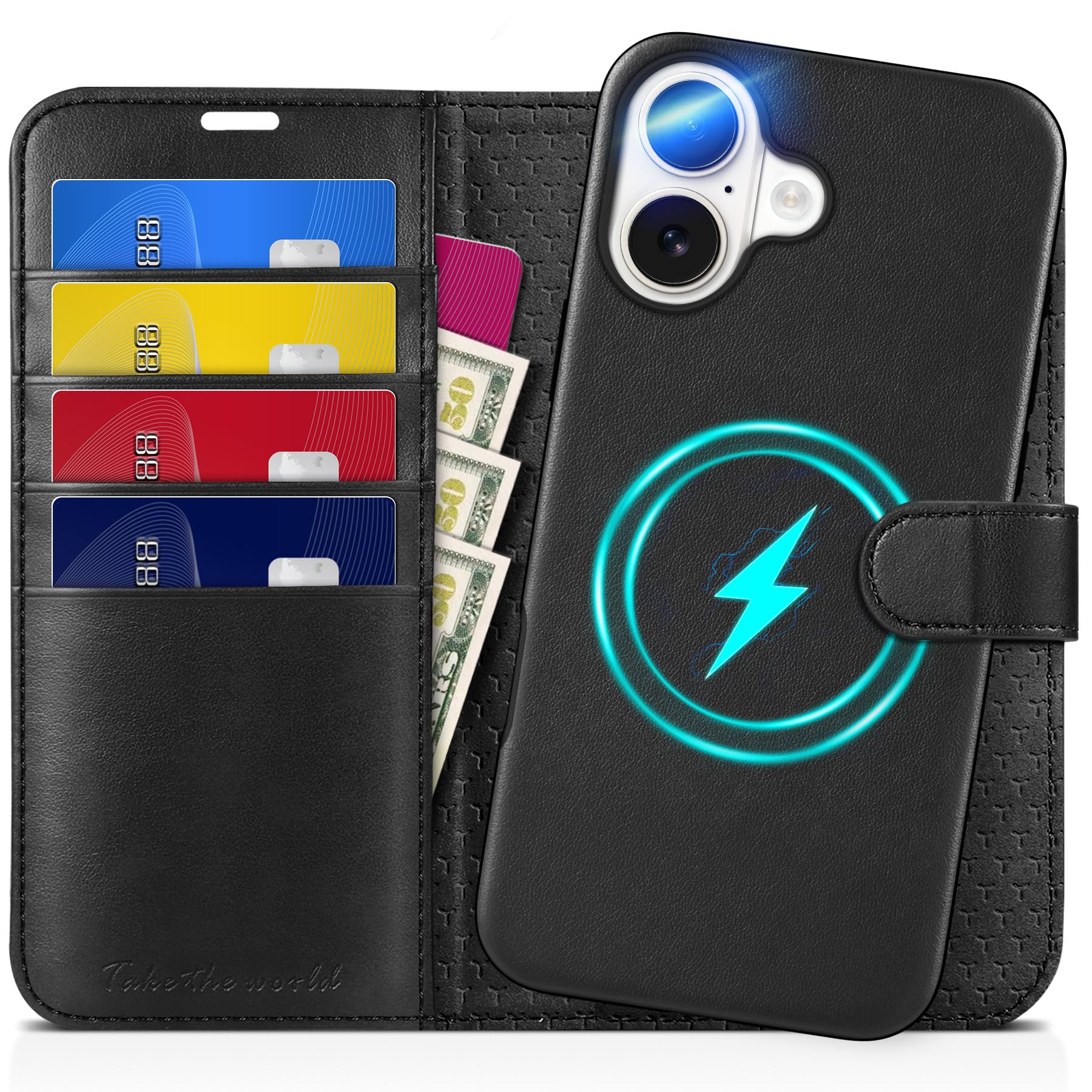 TUCCH Wallet Case for iPhone 16 Pro, [Removable] 2 in 1 [Wireless Charging] RFID Blocking [4 Card Holders] PU Leather Cover, Magnetic Detachable Folding Stand Folio Case for iPhone 16 Pro, Light Brown