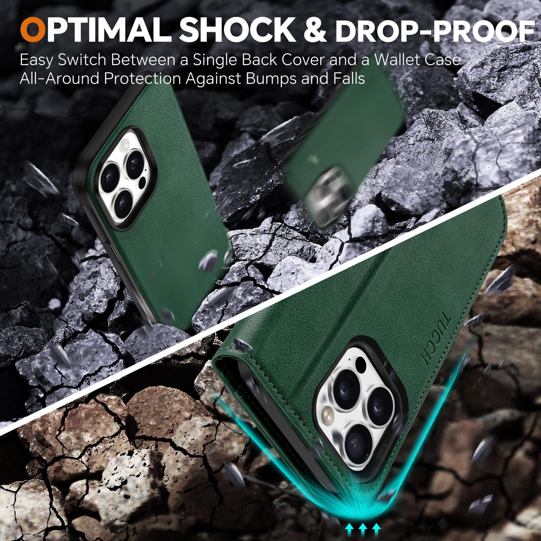 TUCCH Wallet Case for iPhone 16 Pro, [Removable] 2 in 1 [Wireless Charging] RFID Blocking [4 Card Holders] PU Leather Cover, Magnetic Detachable Folding Stand Folio Case for iPhone 16 Pro, Light Brown