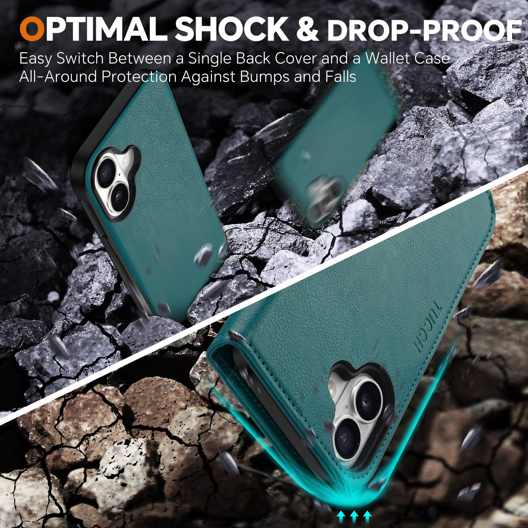 TUCCH Wallet Case for iPhone 16 Pro, [Removable] 2 in 1 [Wireless Charging] RFID Blocking [4 Card Holders] PU Leather Cover, Magnetic Detachable Folding Stand Folio Case for iPhone 16 Pro, Light Brown