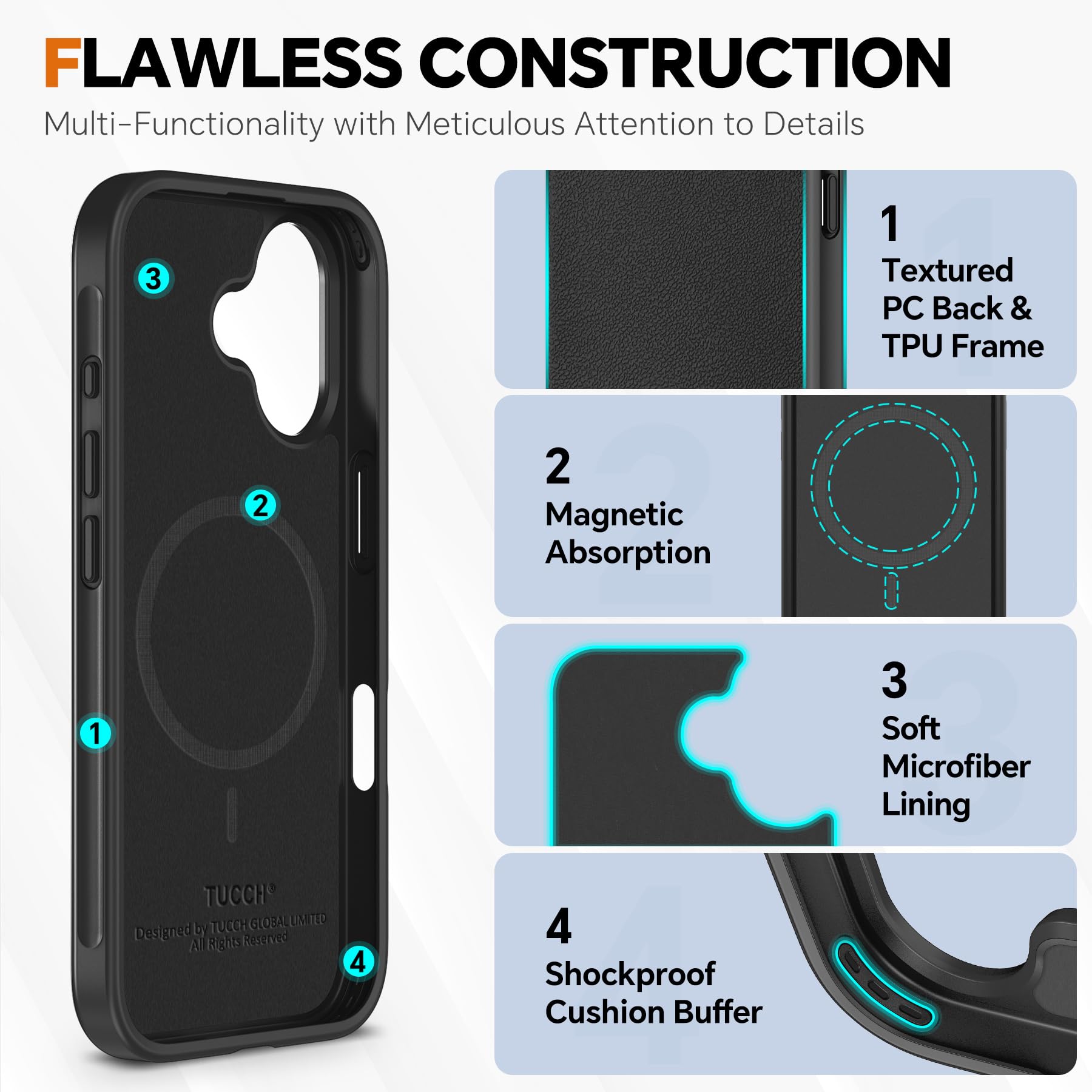 TUCCH Wallet Case for iPhone 16 Pro, [Removable] 2 in 1 [Wireless Charging] RFID Blocking [4 Card Holders] PU Leather Cover, Magnetic Detachable Folding Stand Folio Case for iPhone 16 Pro, Light Brown