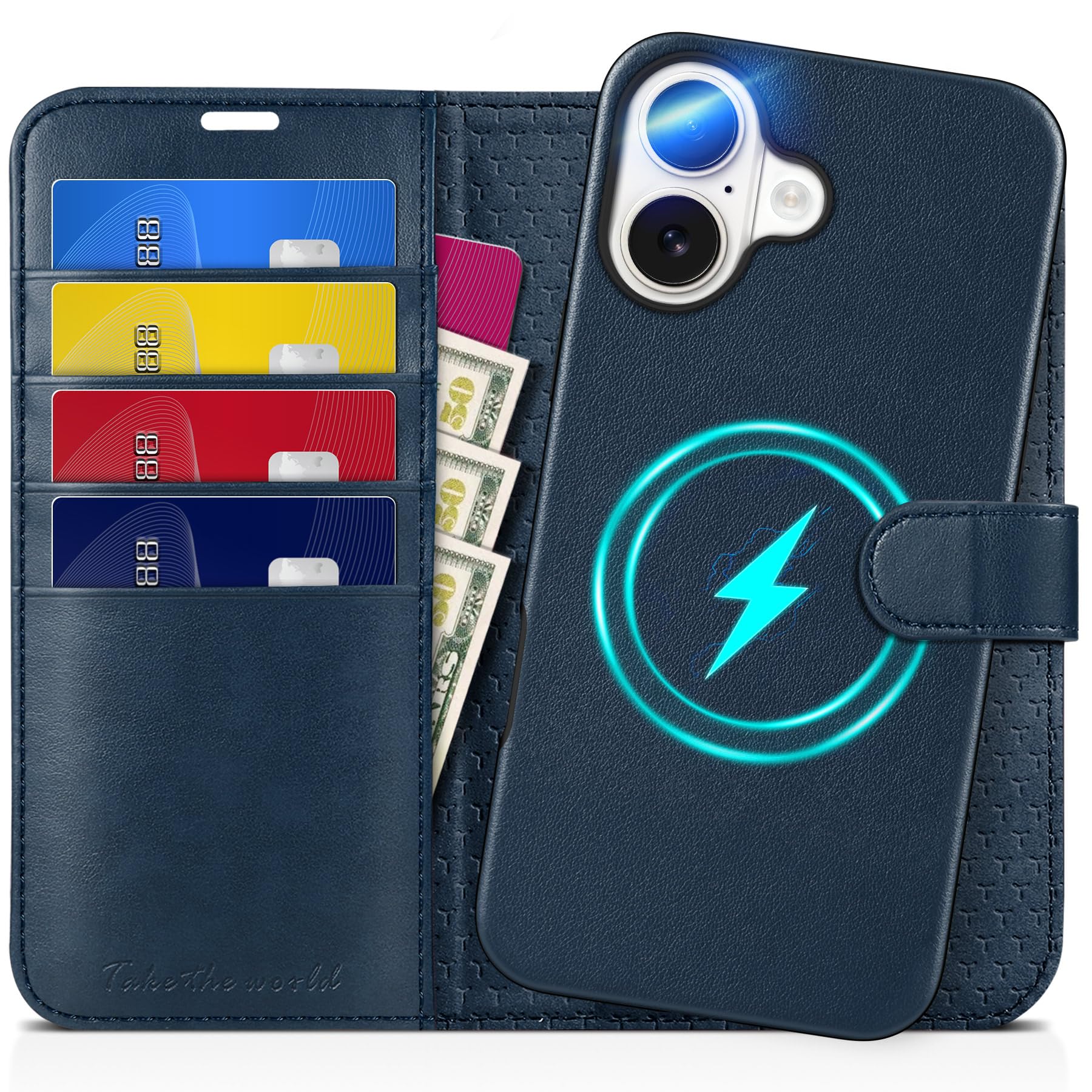 TUCCH Wallet Case for iPhone 16 Pro, [Removable] 2 in 1 [Wireless Charging] RFID Blocking [4 Card Holders] PU Leather Cover, Magnetic Detachable Folding Stand Folio Case for iPhone 16 Pro, Light Brown