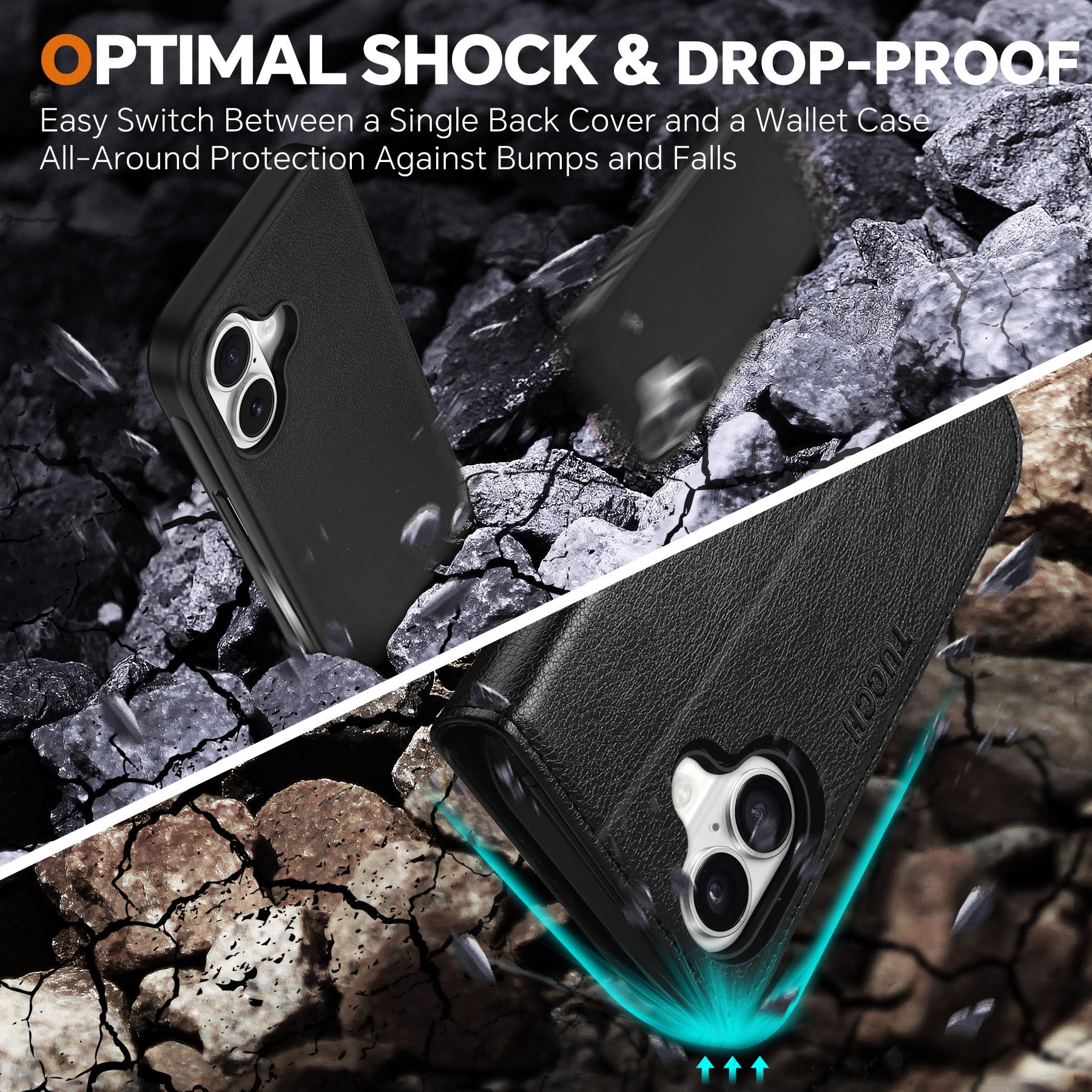 TUCCH Wallet Case for iPhone 16 Pro, [Removable] 2 in 1 [Wireless Charging] RFID Blocking [4 Card Holders] PU Leather Cover, Magnetic Detachable Folding Stand Folio Case for iPhone 16 Pro, Light Brown