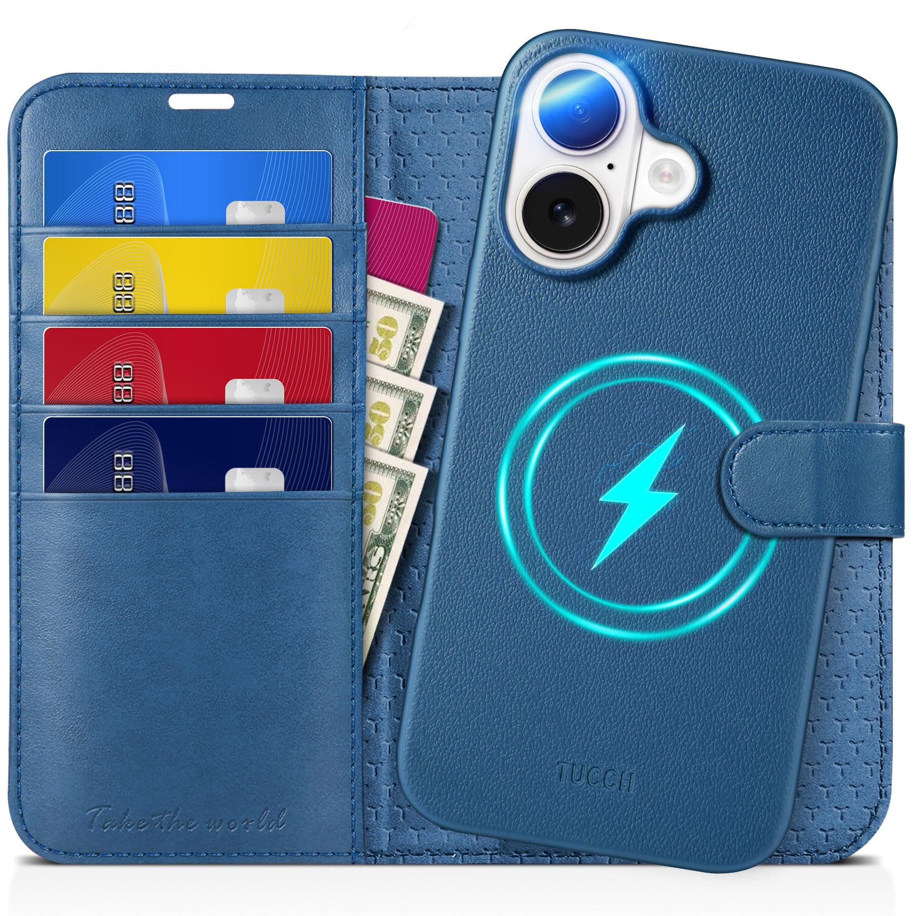 TUCCH Wallet Case for iPhone 16 Pro, [Removable] 2 in 1 [Wireless Charging] RFID Blocking [4 Card Holders] PU Leather Cover, Magnetic Detachable Folding Stand Folio Case for iPhone 16 Pro, Light Brown