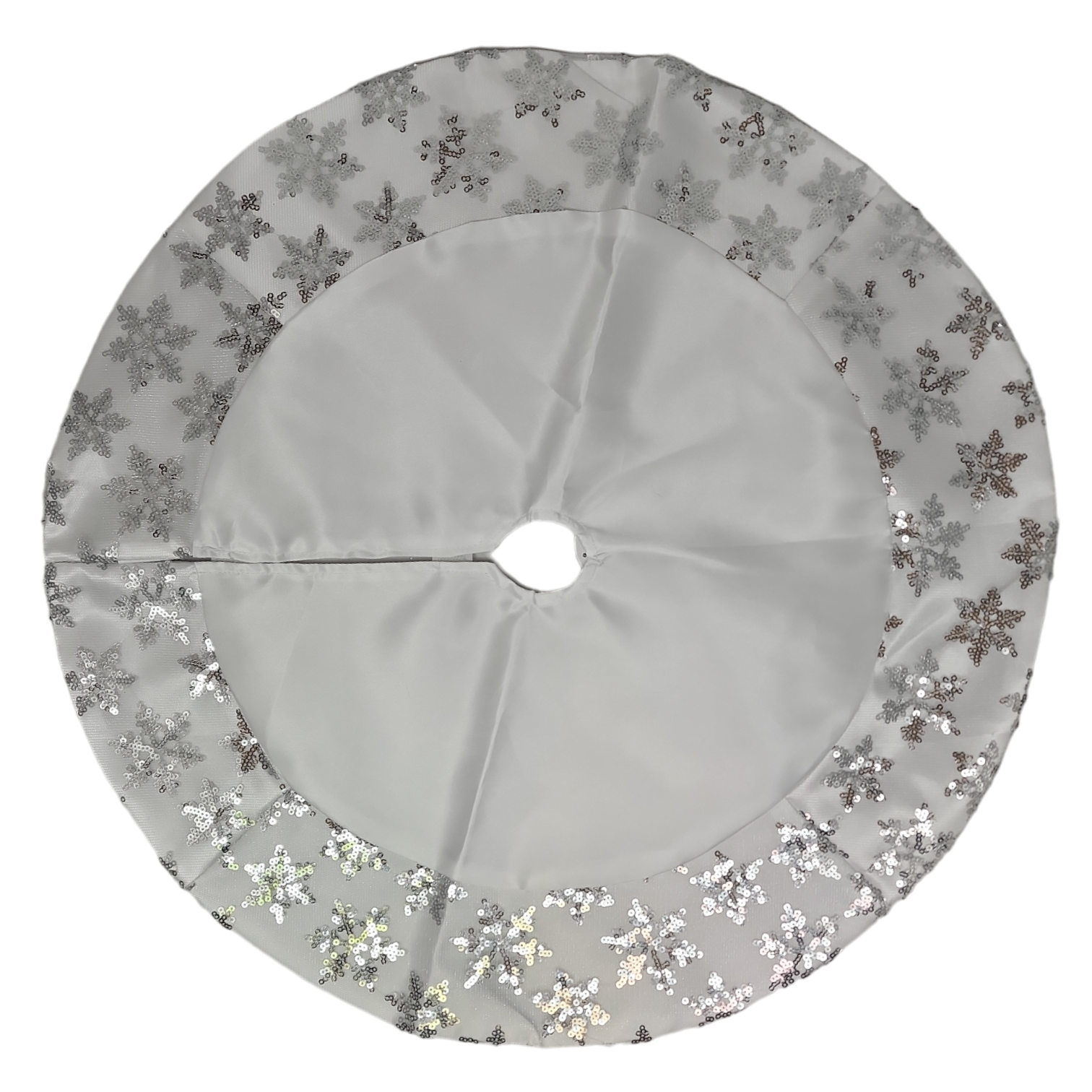 Tabletop Tree Skirts With Sequined Snowflake Border - White