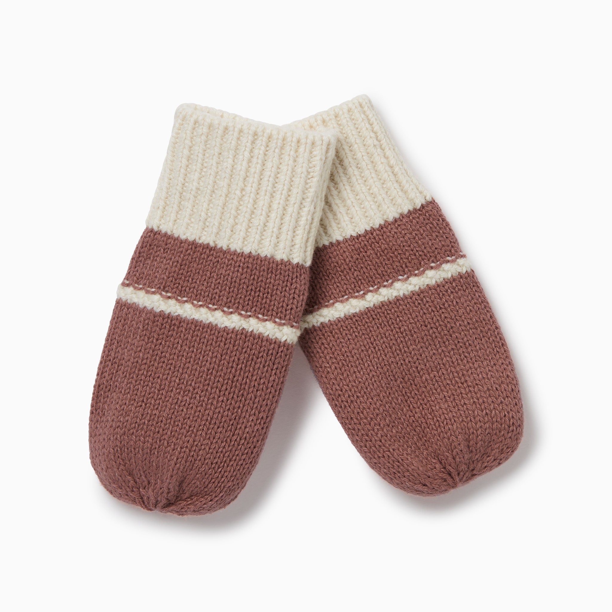 Baby Knitted Colourblock Mittens - Oat & Dark Pink