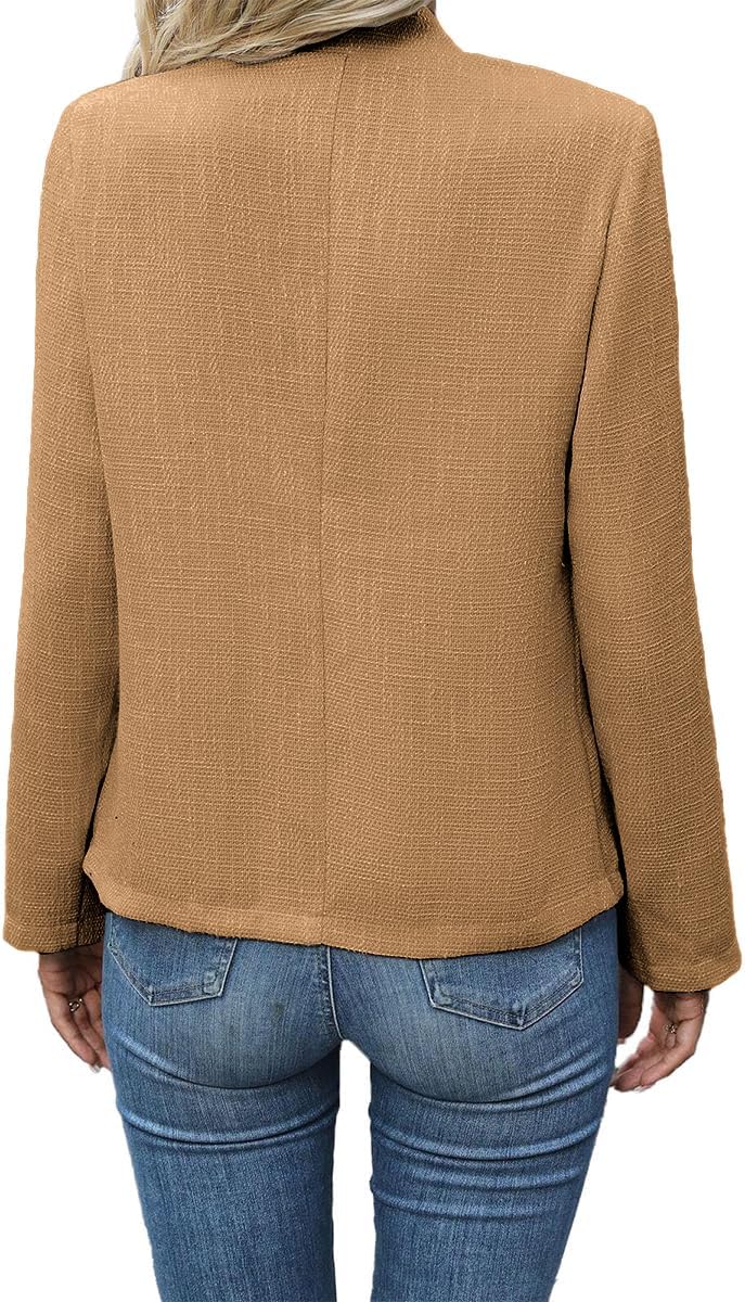 Tweed Blazer Jackets for Women Kahki Ladies Jacket Cardigan Wool Boucle Work Professional Office Lightweight Clothes 2024 Spring Fashion Dressy Outfits Khaki XXL