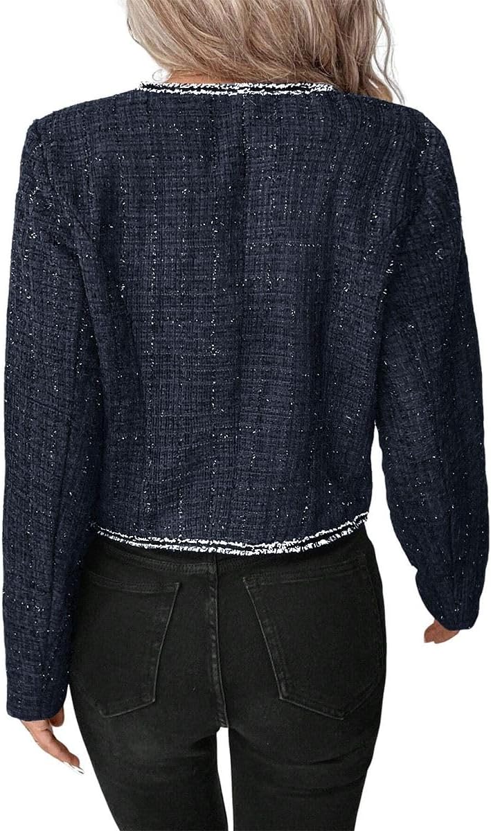 Tweed Blazers Jackets for Women Blue Fall Blazer Winter Fashion Clothes Outfits for Womens 2023 Business Work Office Casual Professional Dressy Short Jacket Suit Blue 0L