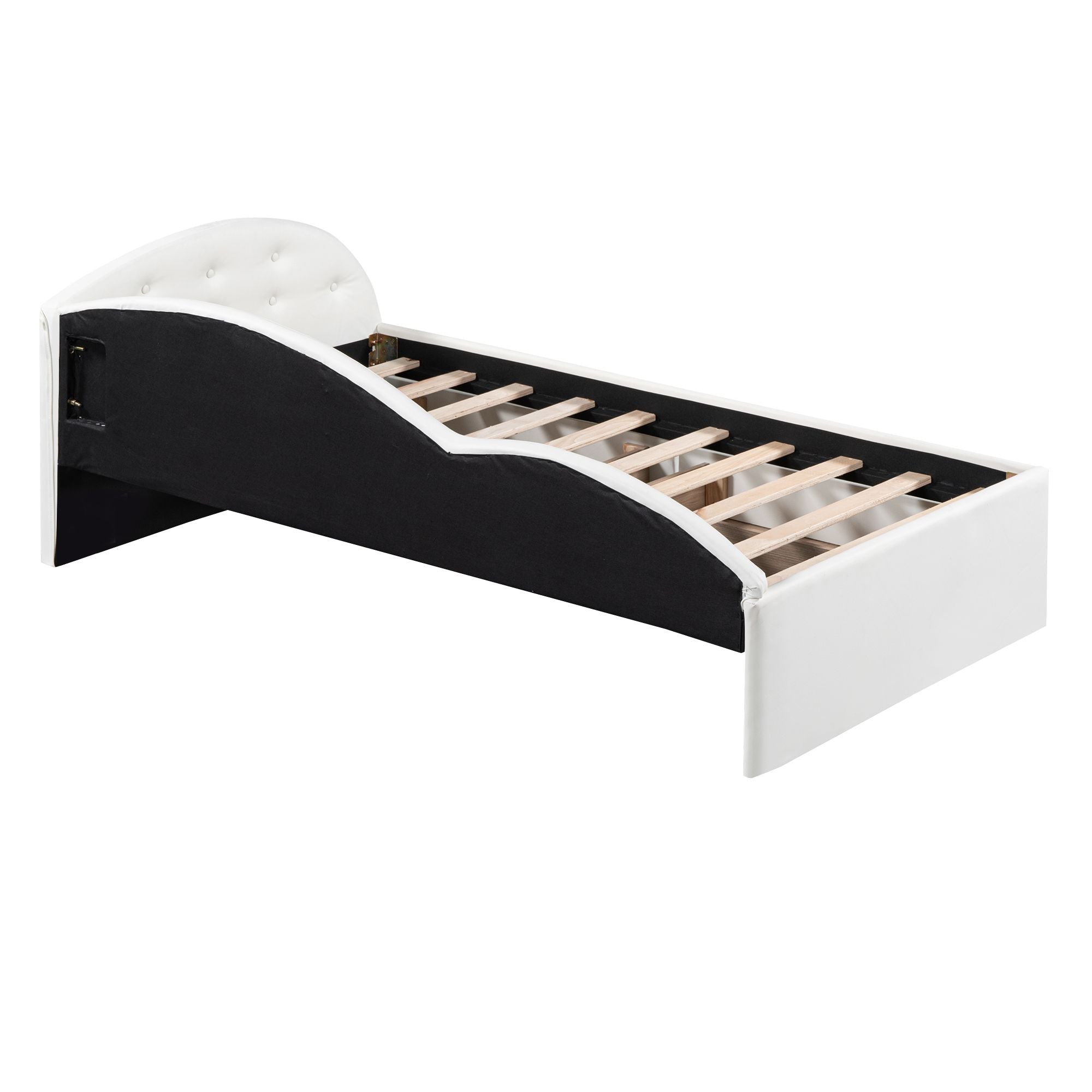Twin Size PU Upholstered Tufted Daybed with Two Drawers and Cloud Shaped Guardrail