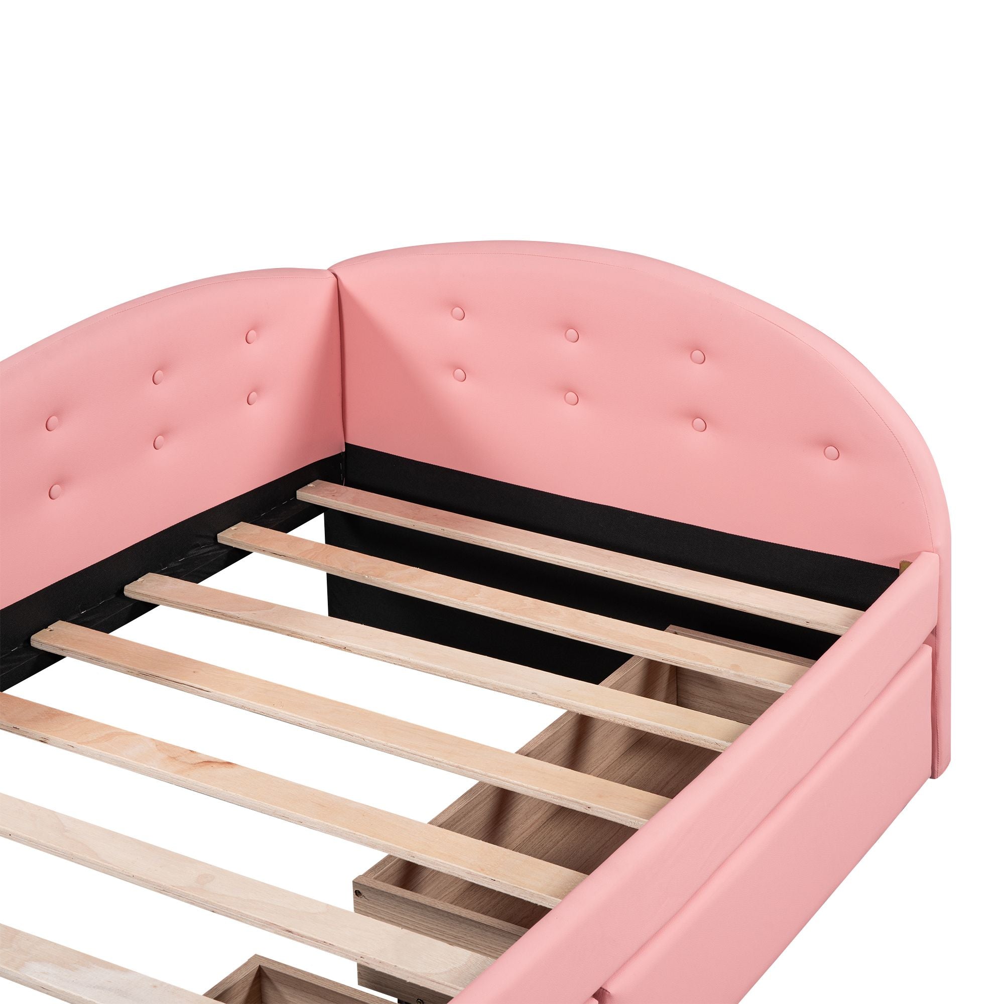 Twin Size PU Upholstered Tufted Daybed with Two Drawers and Cloud Shaped Guardrail