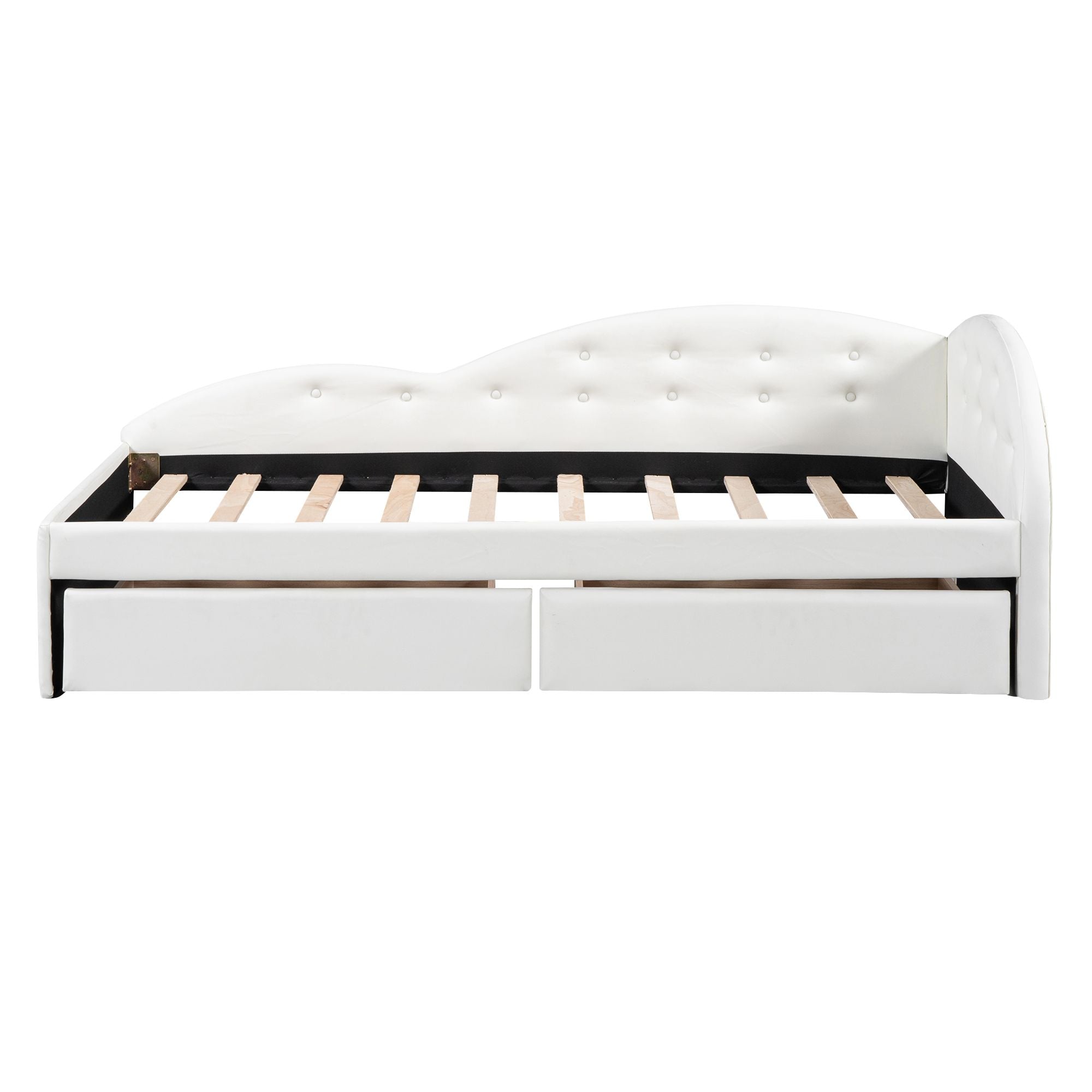 Twin Size PU Upholstered Tufted Daybed with Two Drawers and Cloud Shaped Guardrail
