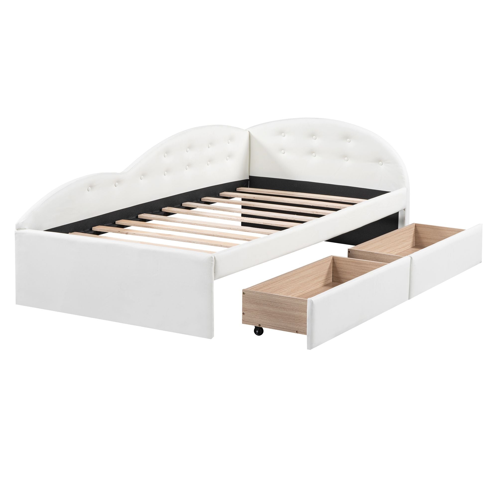 Twin Size PU Upholstered Tufted Daybed with Two Drawers and Cloud Shaped Guardrail