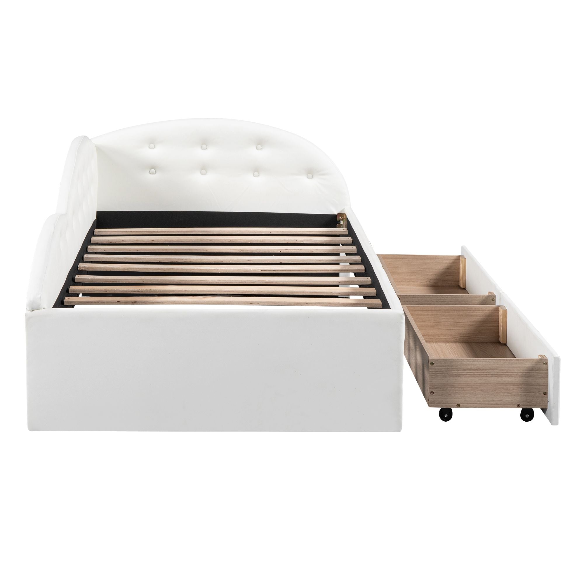 Twin Size PU Upholstered Tufted Daybed with Two Drawers and Cloud Shaped Guardrail