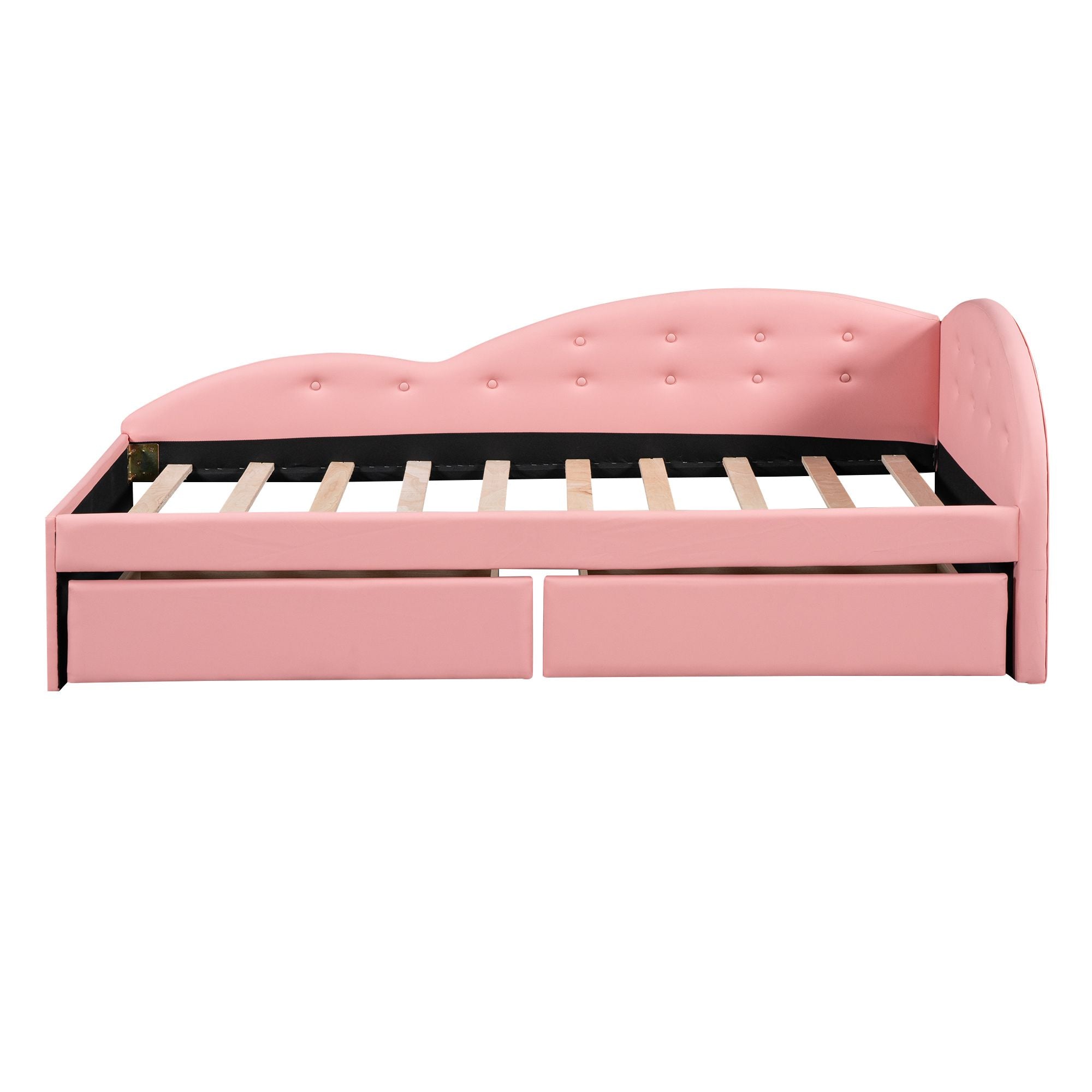 Twin Size PU Upholstered Tufted Daybed with Two Drawers and Cloud Shaped Guardrail