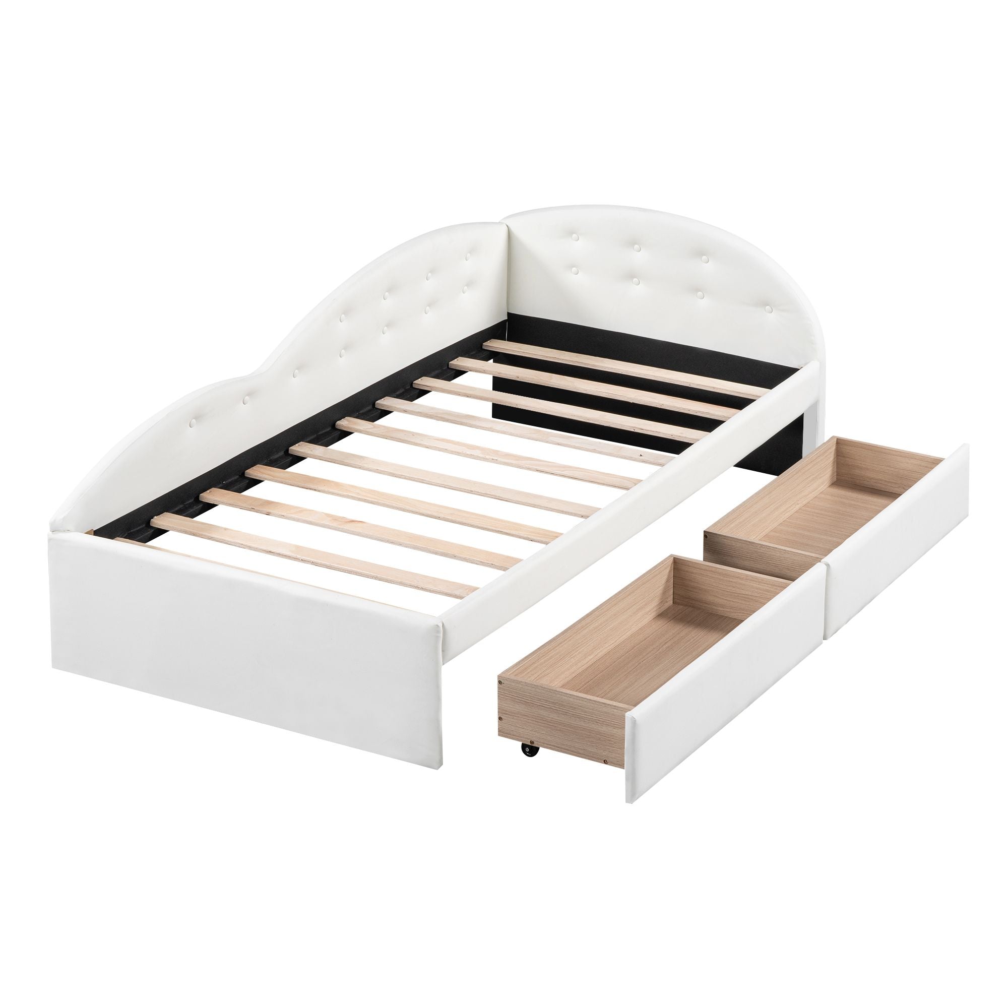 Twin Size PU Upholstered Tufted Daybed with Two Drawers and Cloud Shaped Guardrail
