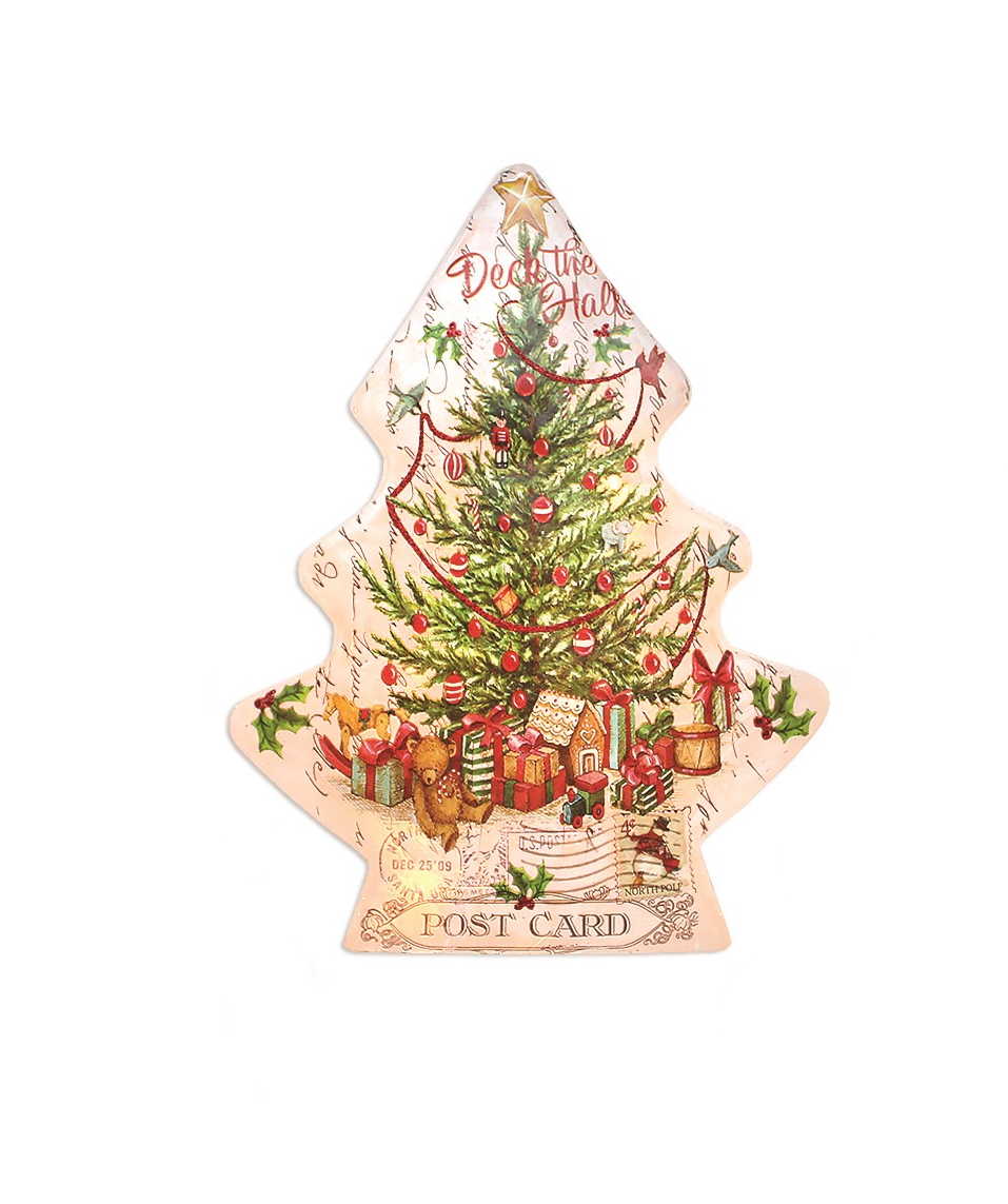 Vintage Postcard Lit Glass Tree - 8.8 Inch - Decorated Tree