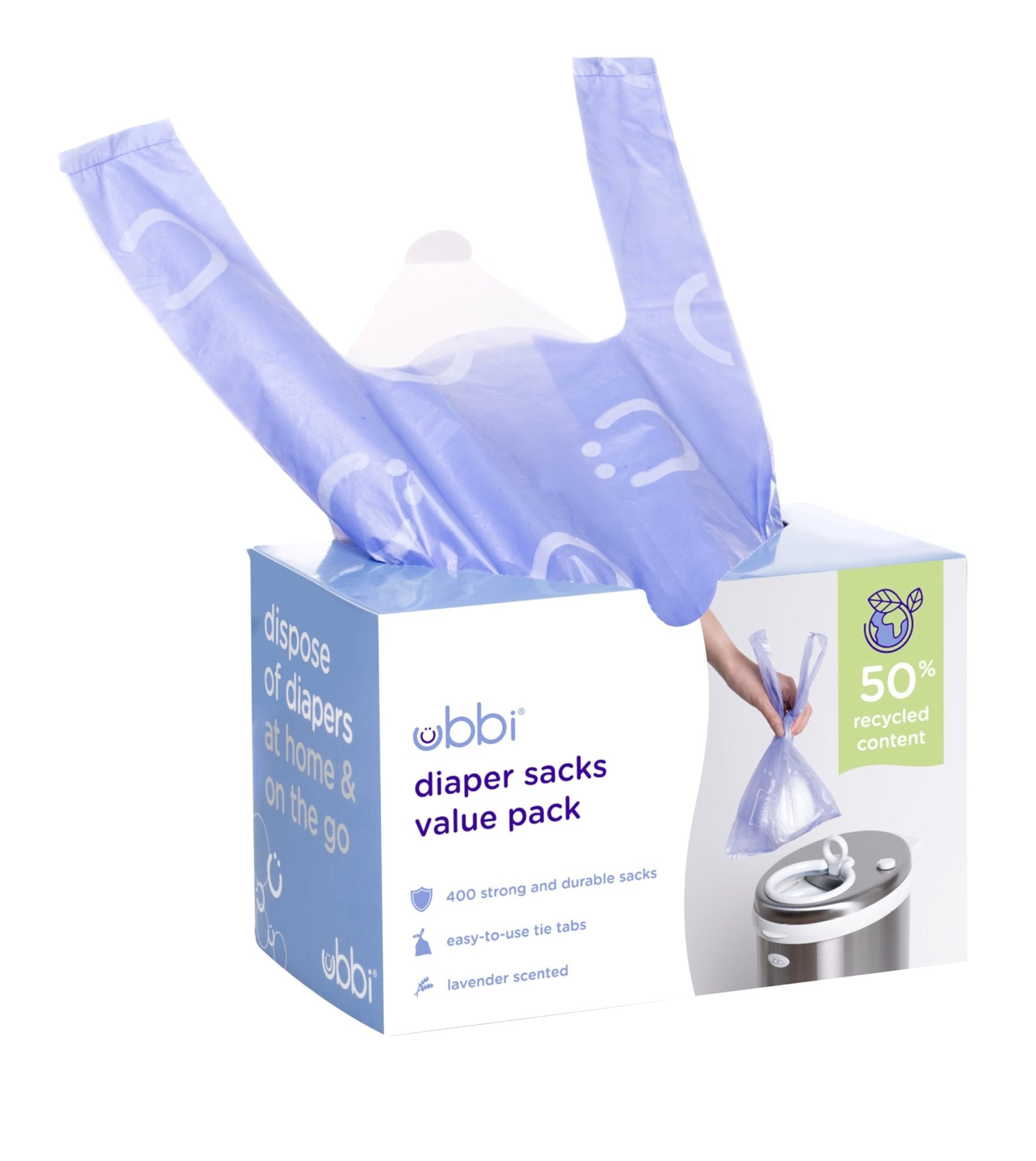 Ubbi Disposable Diaper Sacks, Lavender Scented, Easy-To-Tie Tabs, Diaper Disposal or Pet Waste Bags, 200 Count
