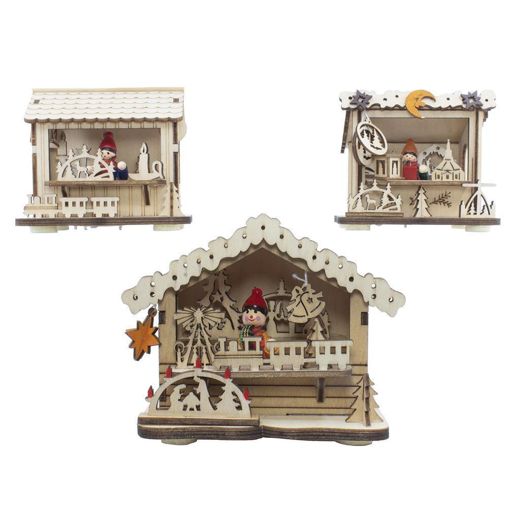 Battery-Operated LED Light-Up Wooden House - Nativity