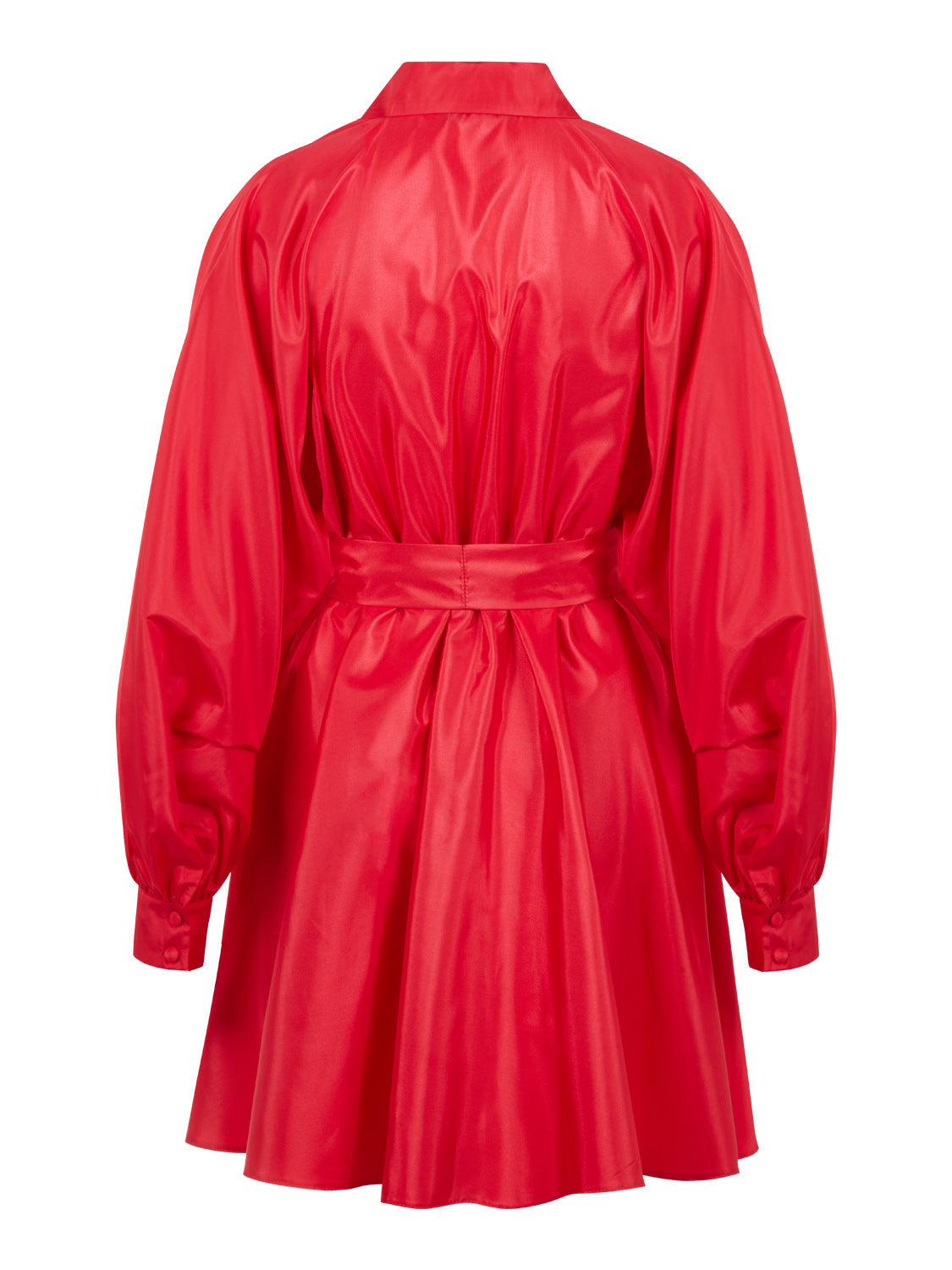 Belted Taffeta Dress - Red