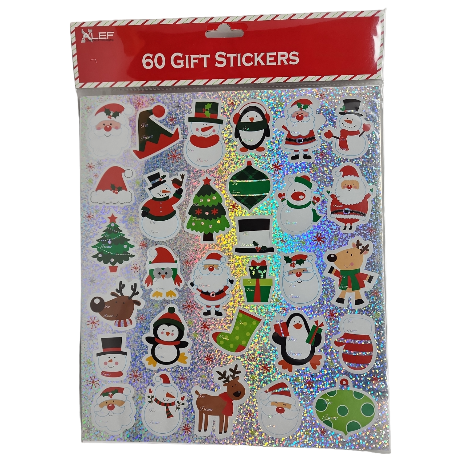 60 Count Peel and Stick Gift Tags -  Santa / Elf Hat / Snowman