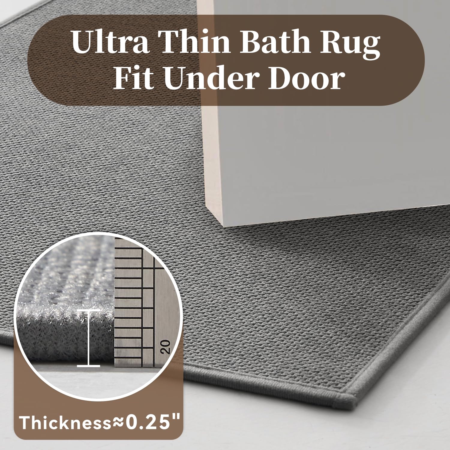 Ultra Thin Bath Mats for Bathroom Mat Quick Dry, Non Slip PVC Backing Washable Bathroom Rugs, Absorbent Bath Rugs for Floor,20"x32",Grey
