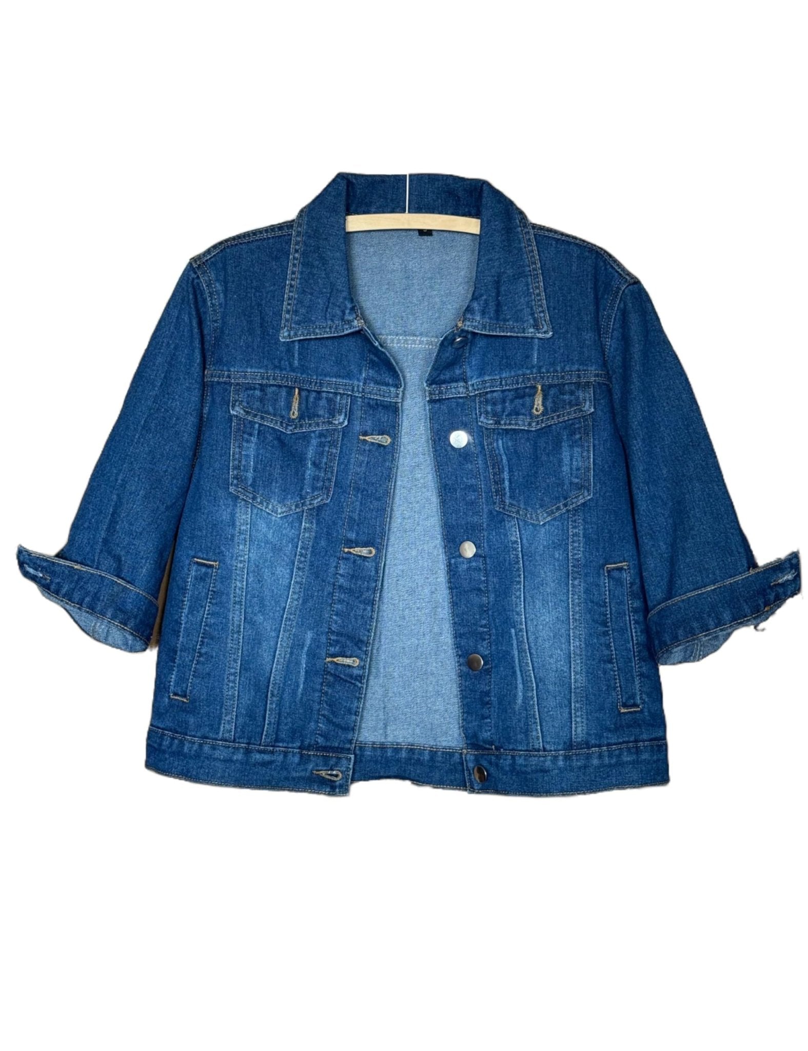 Unilexi Women's 3/4 Sleeve Colored Cropped Denim Jacket Light Wash Short Jean Jacket Trucker Coat