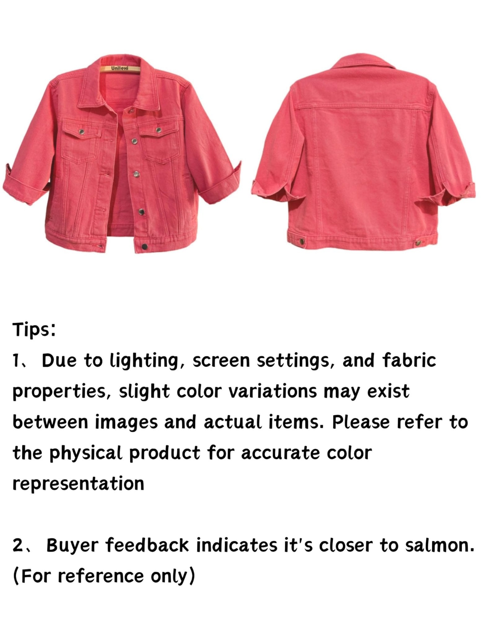 Unilexi Women's 3/4 Sleeve Colored Cropped Denim Jacket Light Wash Short Jean Jacket Trucker Coat