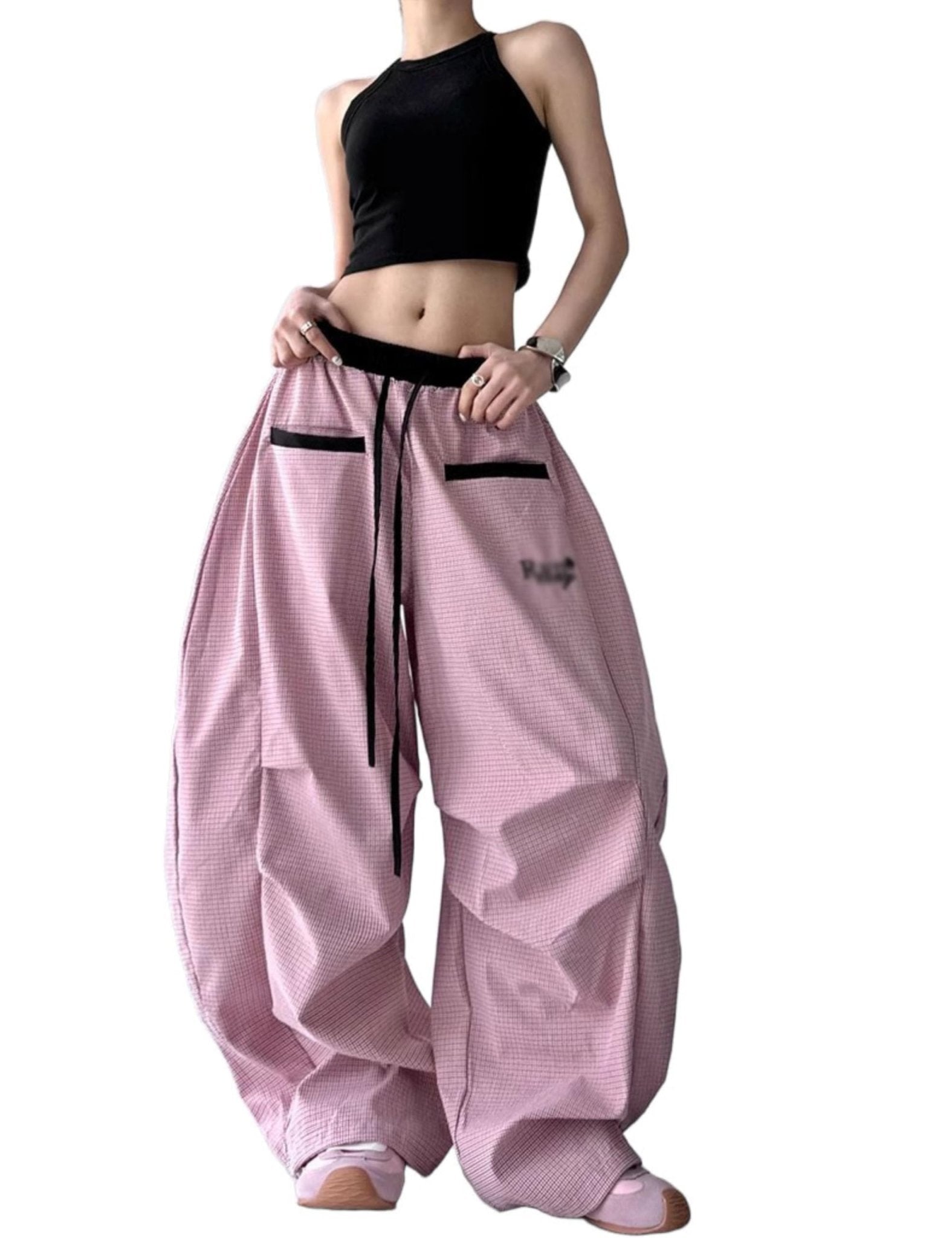 Unilexi Women's Baggy Hip Hop Pants Y2K Cargo Pants Wide Leg Elastic Waist Parachute Sweatpants Casual Curved Trousers