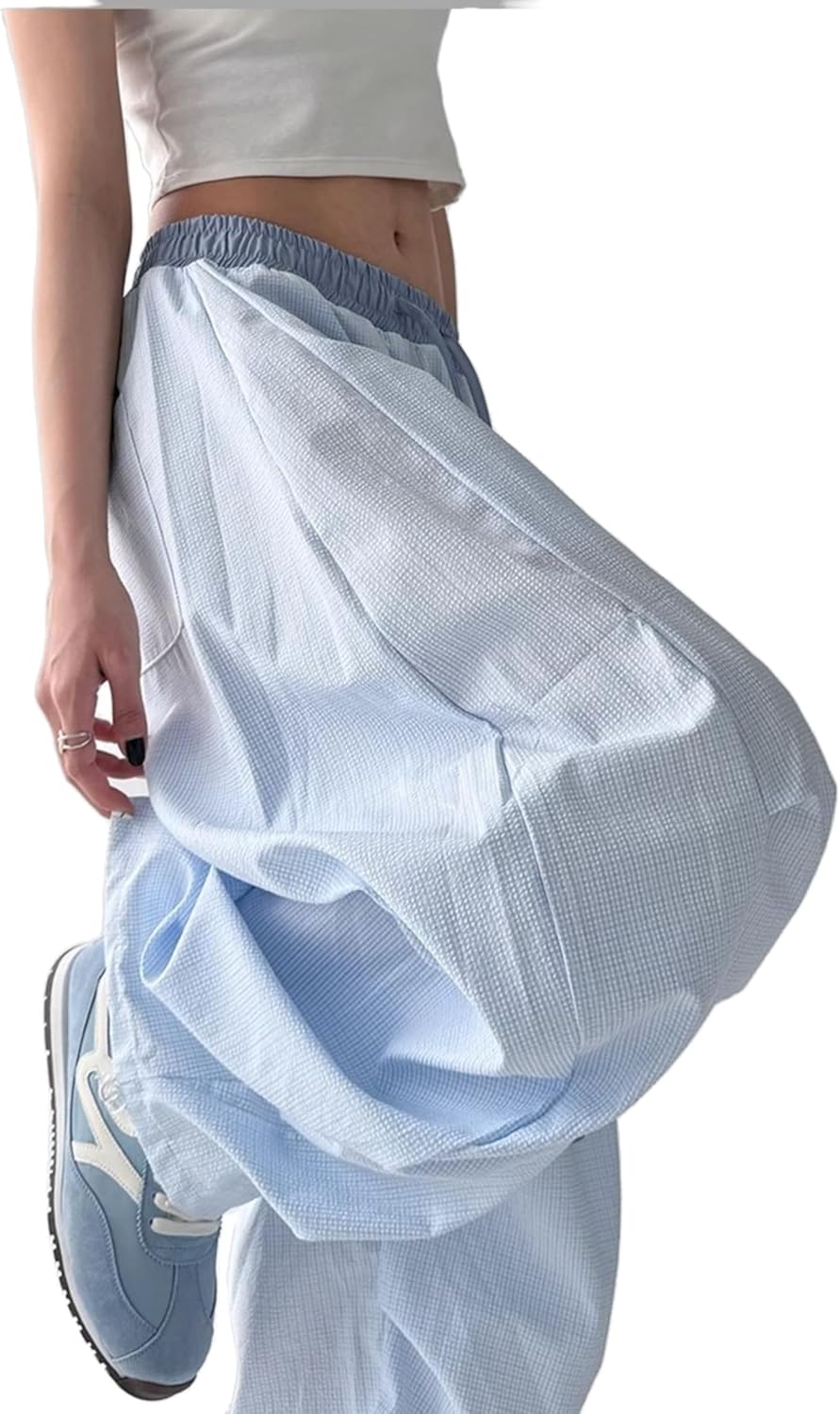 Unilexi Women's Baggy Hip Hop Pants Y2K Cargo Pants Wide Leg Elastic Waist Parachute Sweatpants Casual Curved Trousers